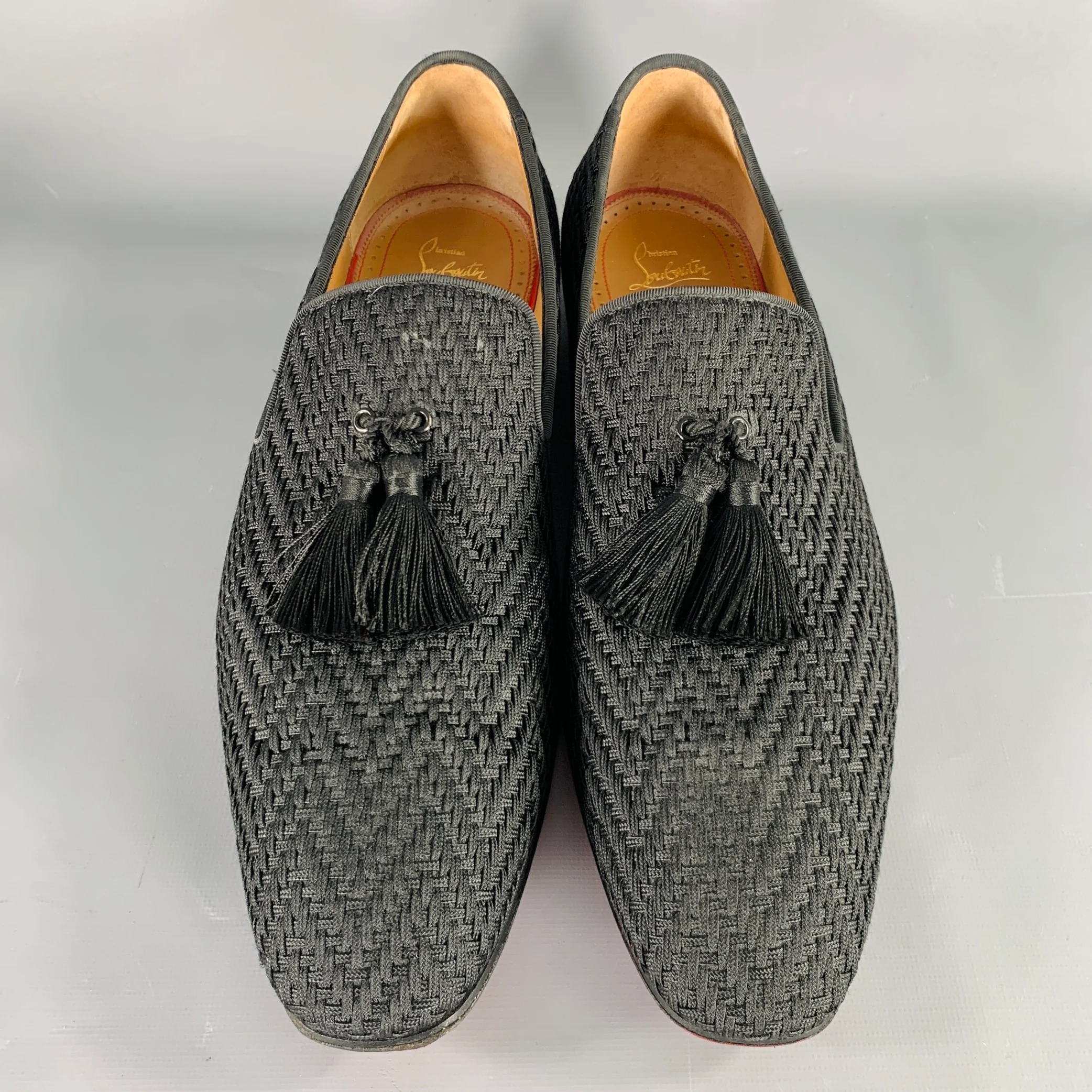 CHRISTIAN LOUBOUTIN Size 13 Black Woven Tassels Loafers - Image 4