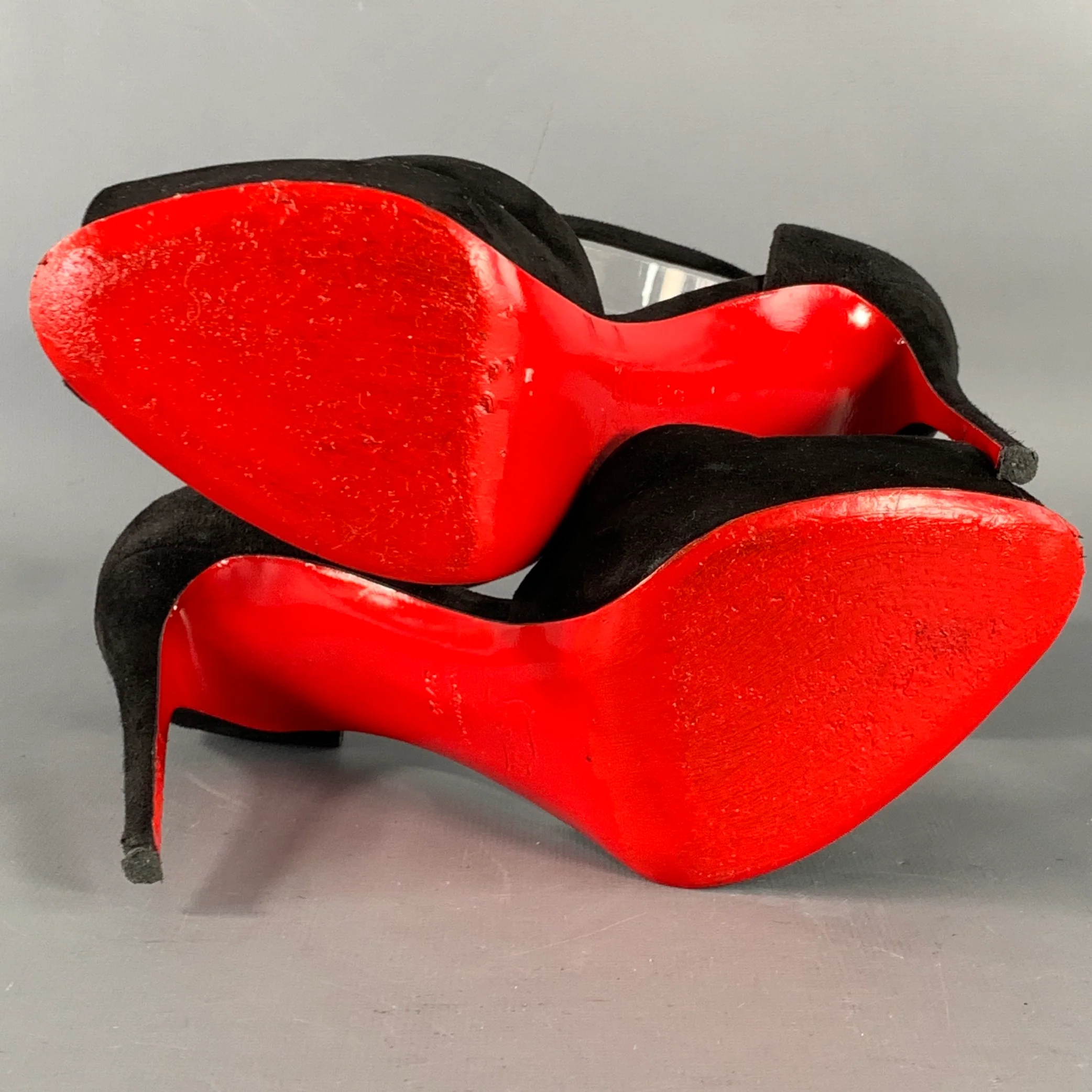 CHRISTIAN LOUBOUTIN Size 7.5 Aketata 120 Black Red Suede Ankle Strap Sandals - Image 6