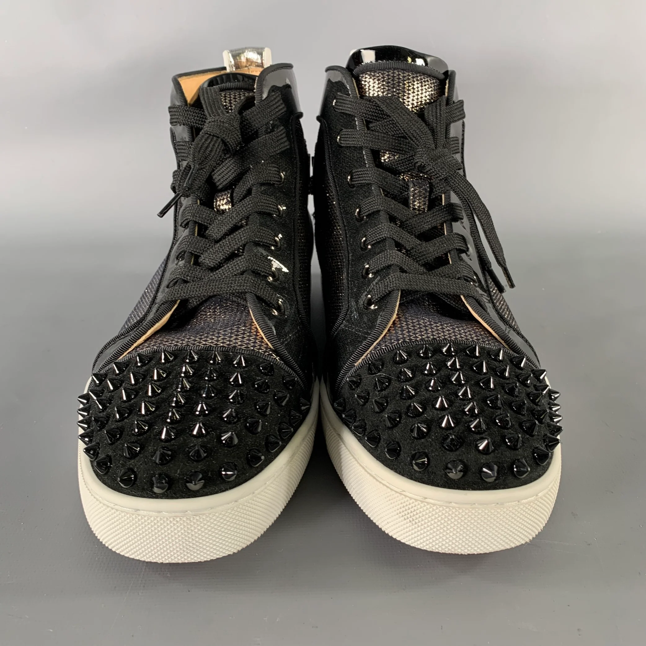 CHRISTIAN LOUBOUTIN Size 8.5 Black Metallic Studded Sneakers - Image 4