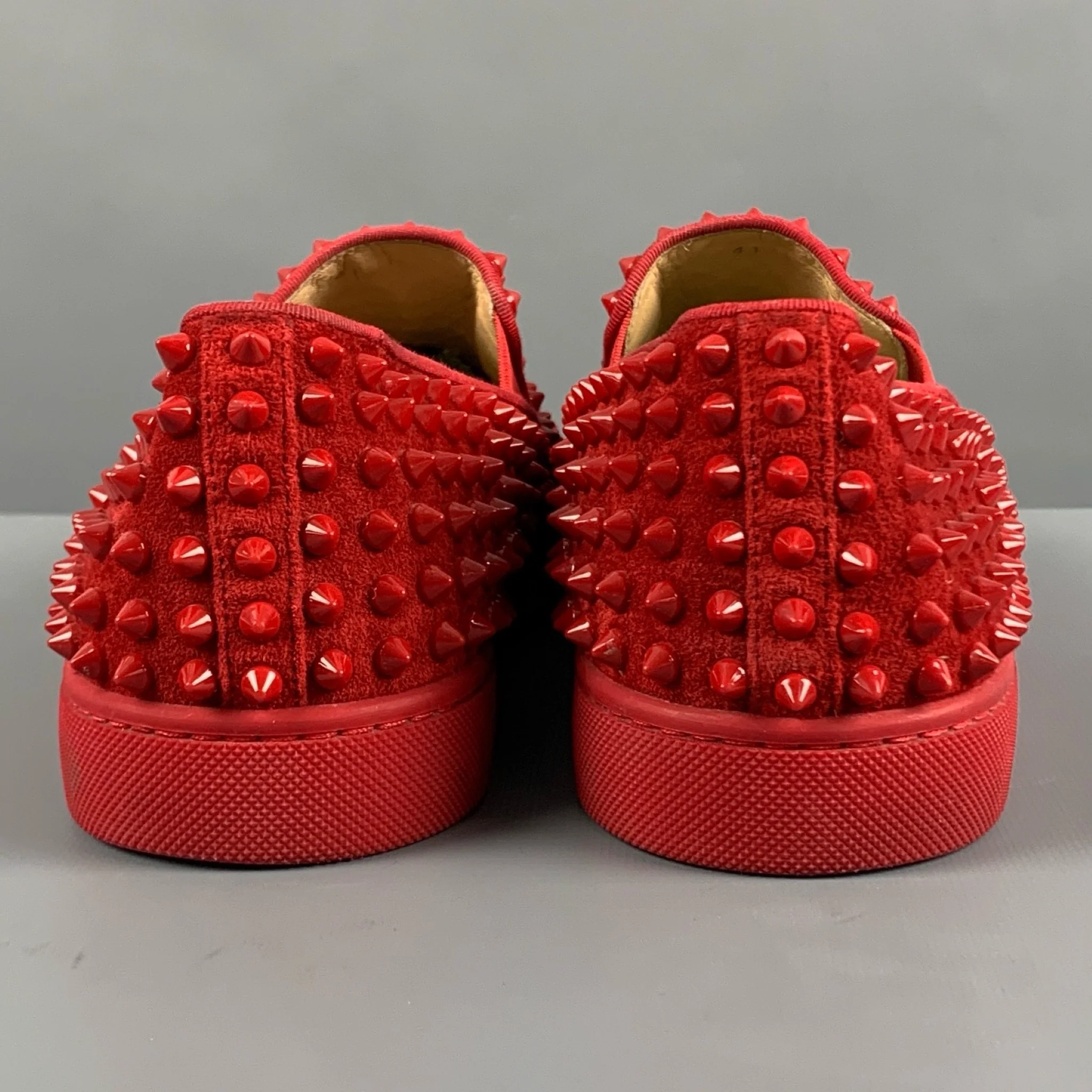 CHRISTIAN LOUBOUTIN Size 8 Red Studded Leather Slip On Sneakers - Image 3