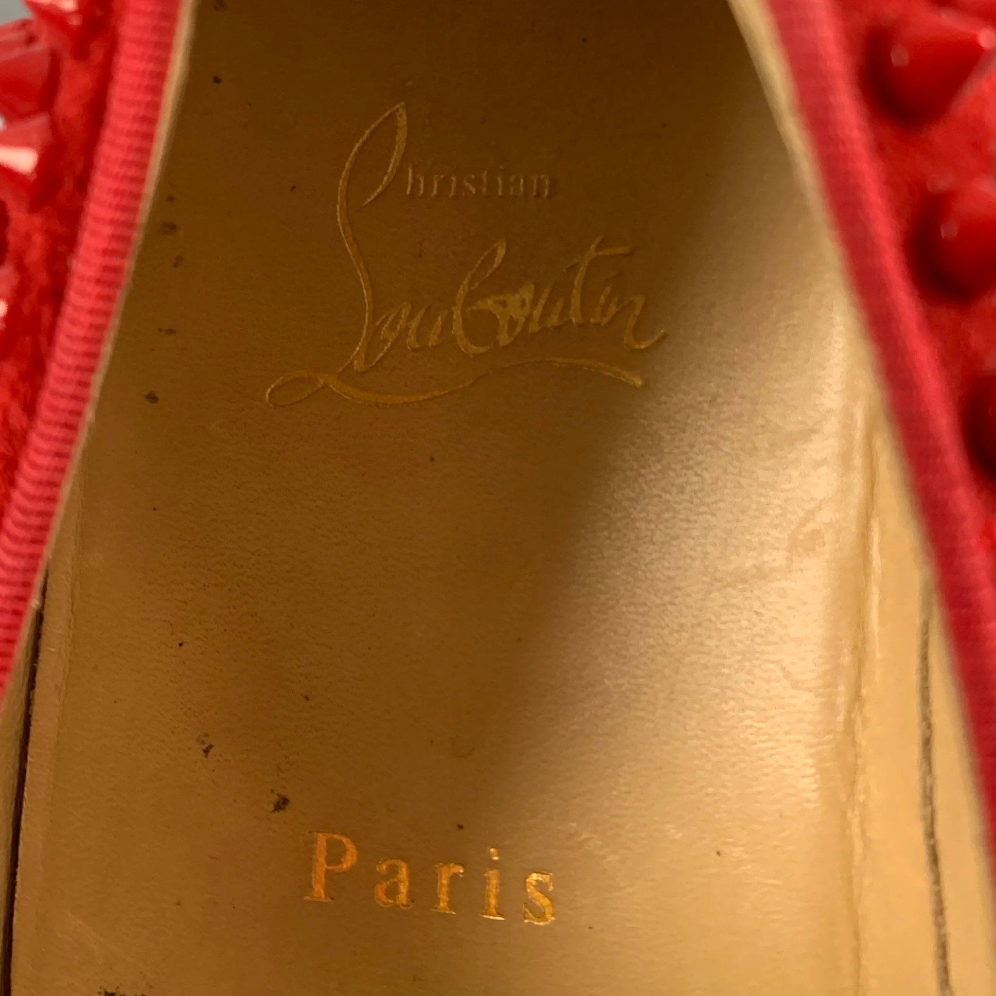 CHRISTIAN LOUBOUTIN Size 8 Red Studded Leather Slip On Sneakers - Image 7