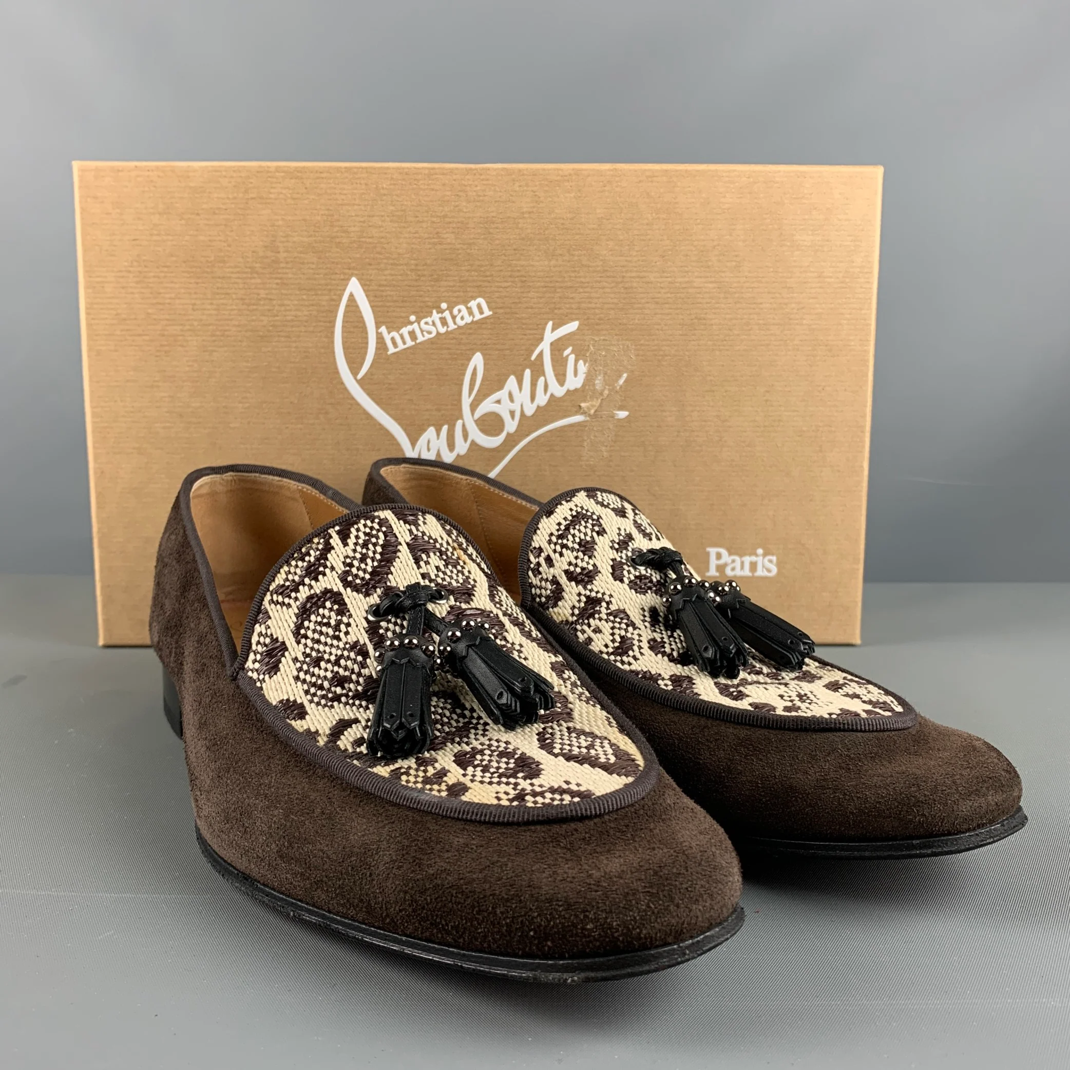 CHRISTIAN LOUBOUTIN Size 9 Brown Beige Mixed Materials Woven Tassels Loafers - Image 7