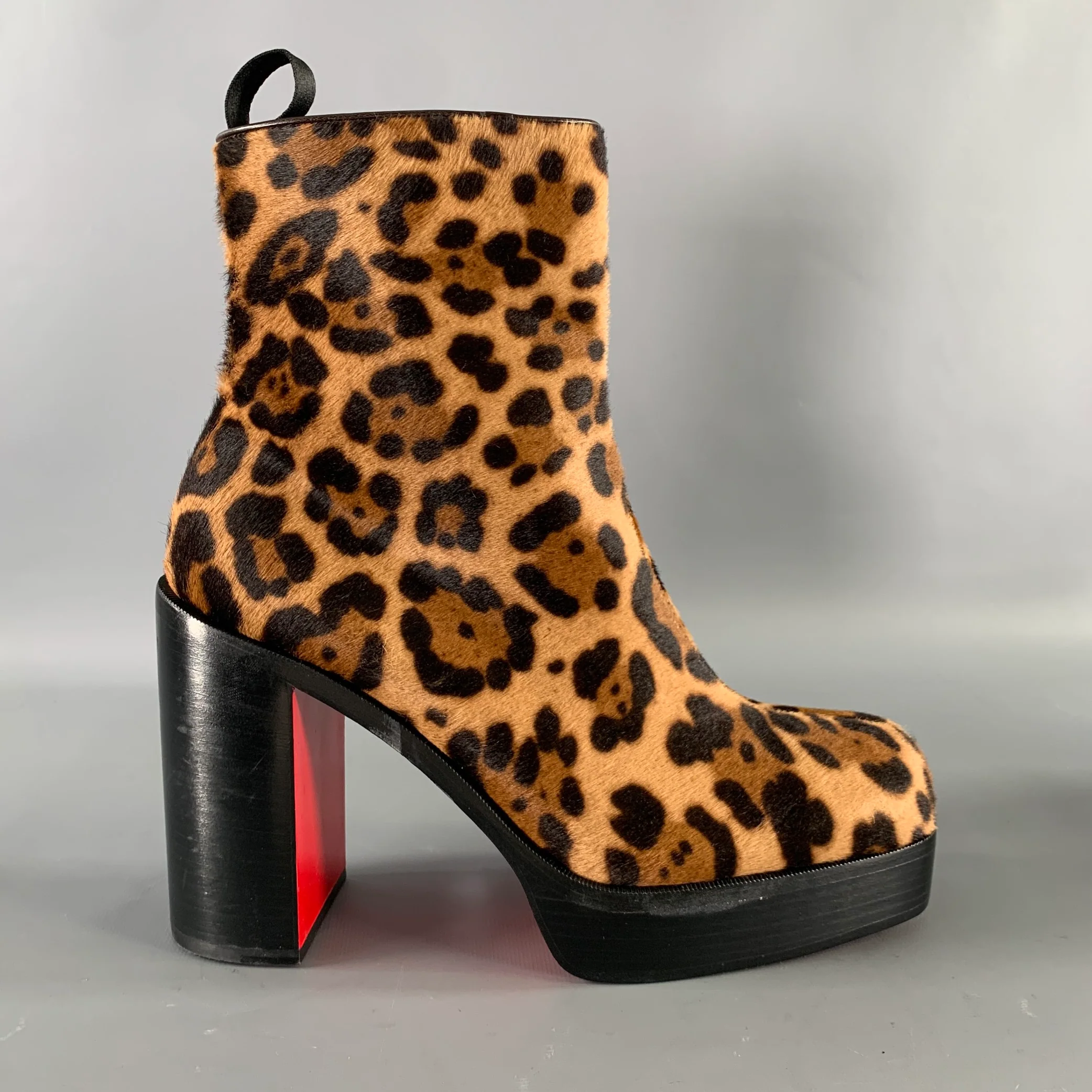 CHRISTIAN LOUBOUTIN Size 9 Brown Tan Animal Print Leather Platform Boots - Image 2
