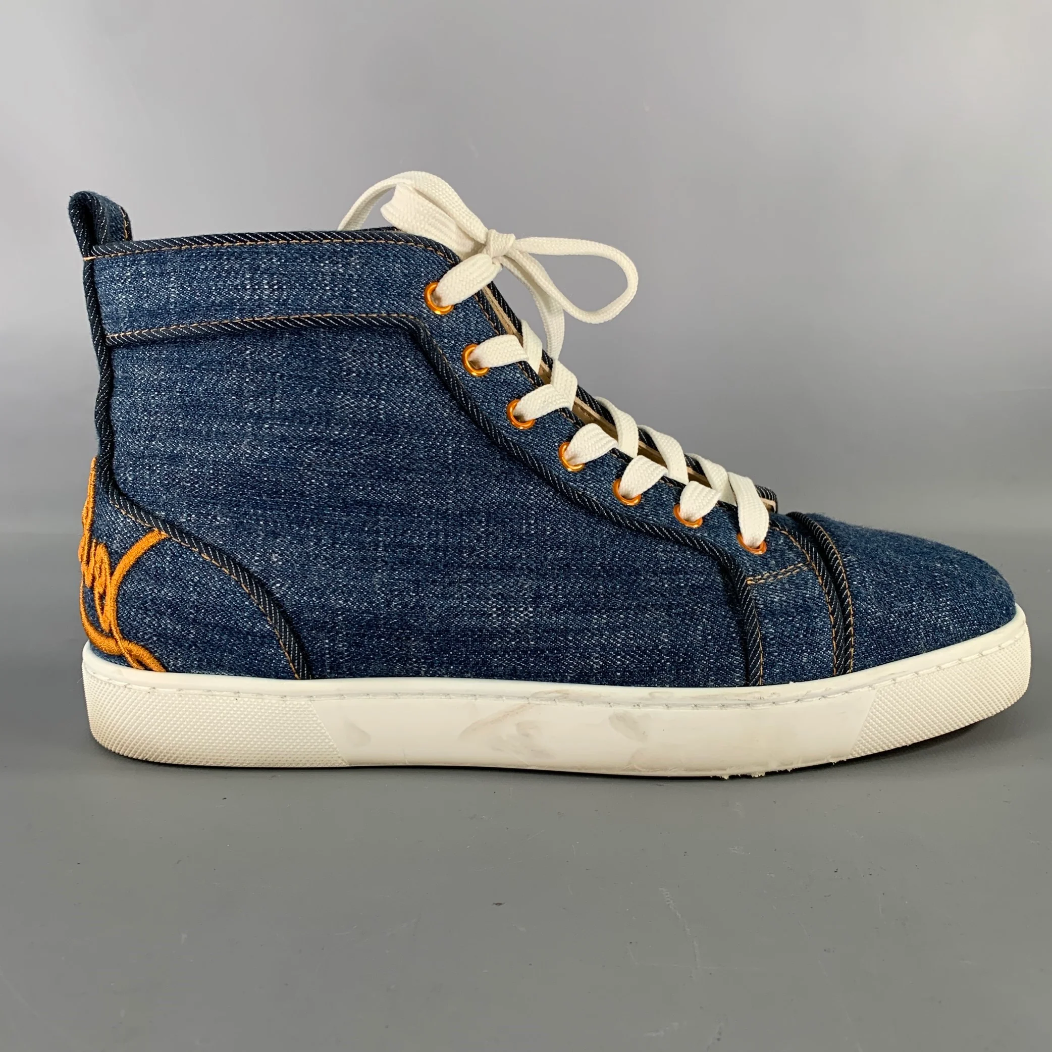 CHRISTIAN LOUBOUTIN Size 9 Navy Solid Canvas High Top Sneakers - Image 2