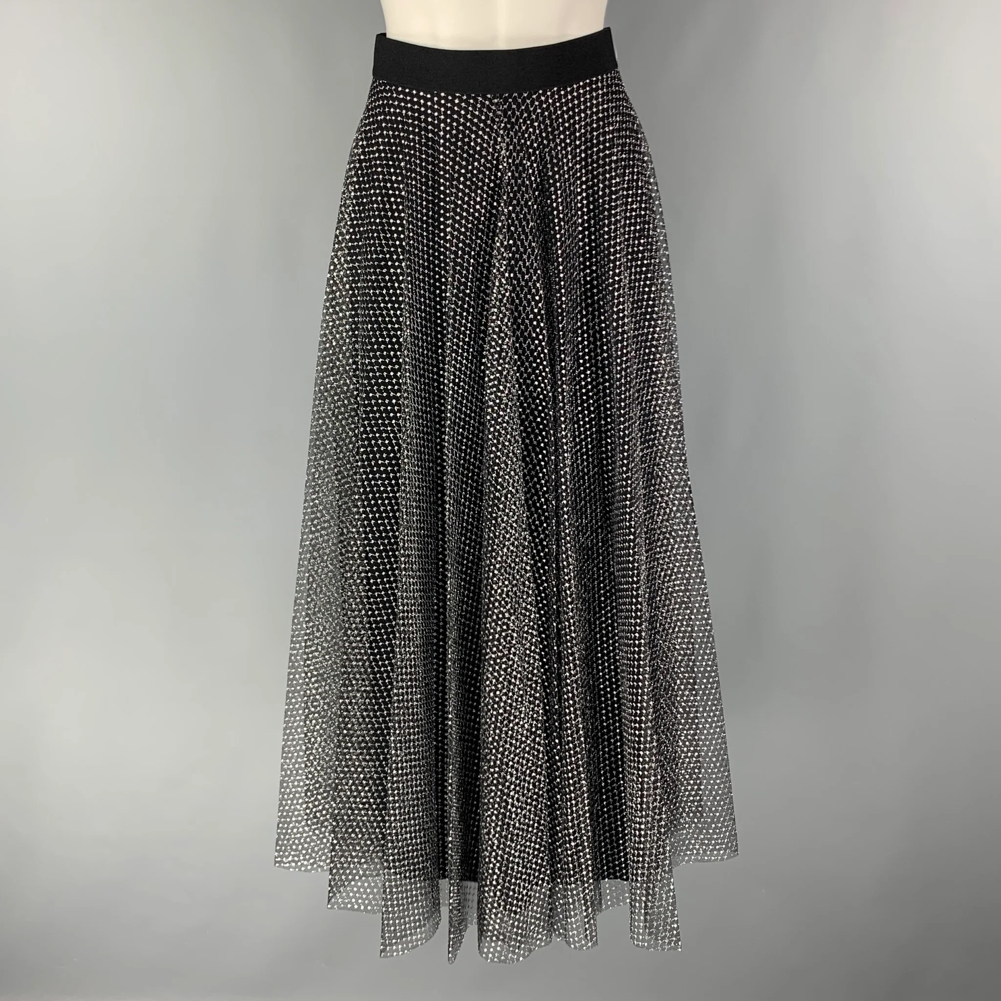CHRISTOPHER KANE Size 4 Black Silver Polyamide Blend Mesh A-Line Skirt