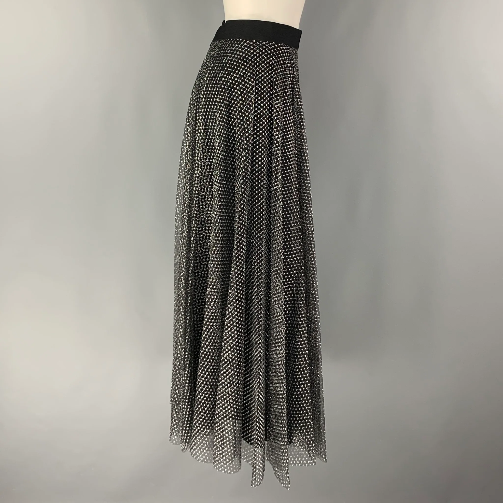 CHRISTOPHER KANE Size 4 Black Silver Polyamide Blend Mesh A-Line Skirt - Image 2