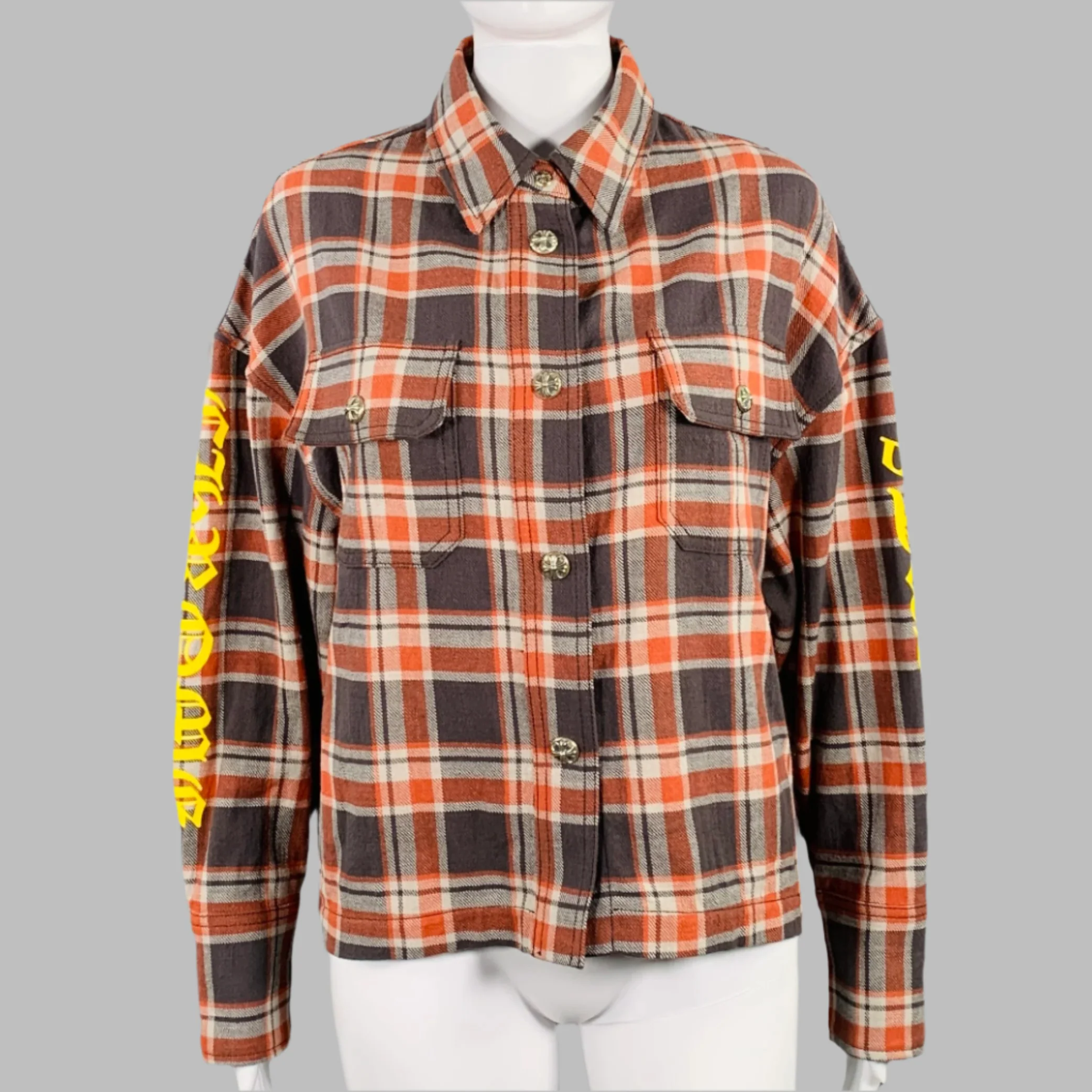 CHROME HEARTS Size S Brown Orange Yellow Cotton Plaid Shirt