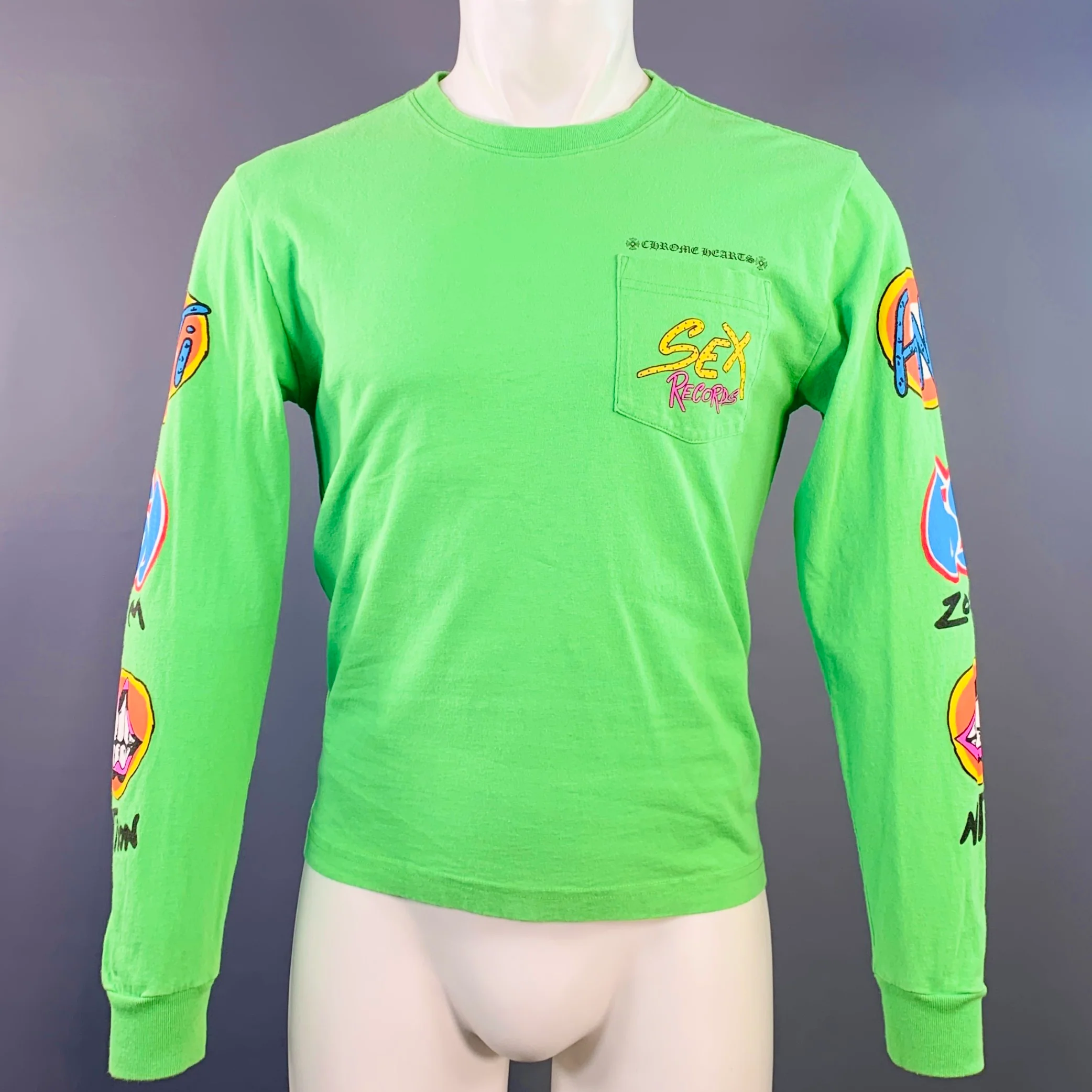 CHROME HEARTS Size S Sex Records Green Graphic Cotton Long Sleeve T-shirt