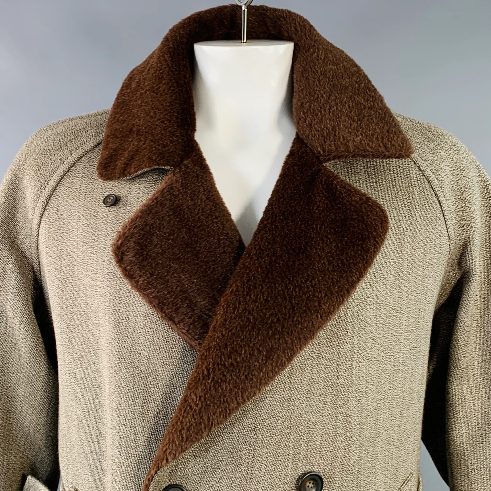 CHRYSALIS Size 42 Brown Beige Wool Double Breasted Coat - Image 2