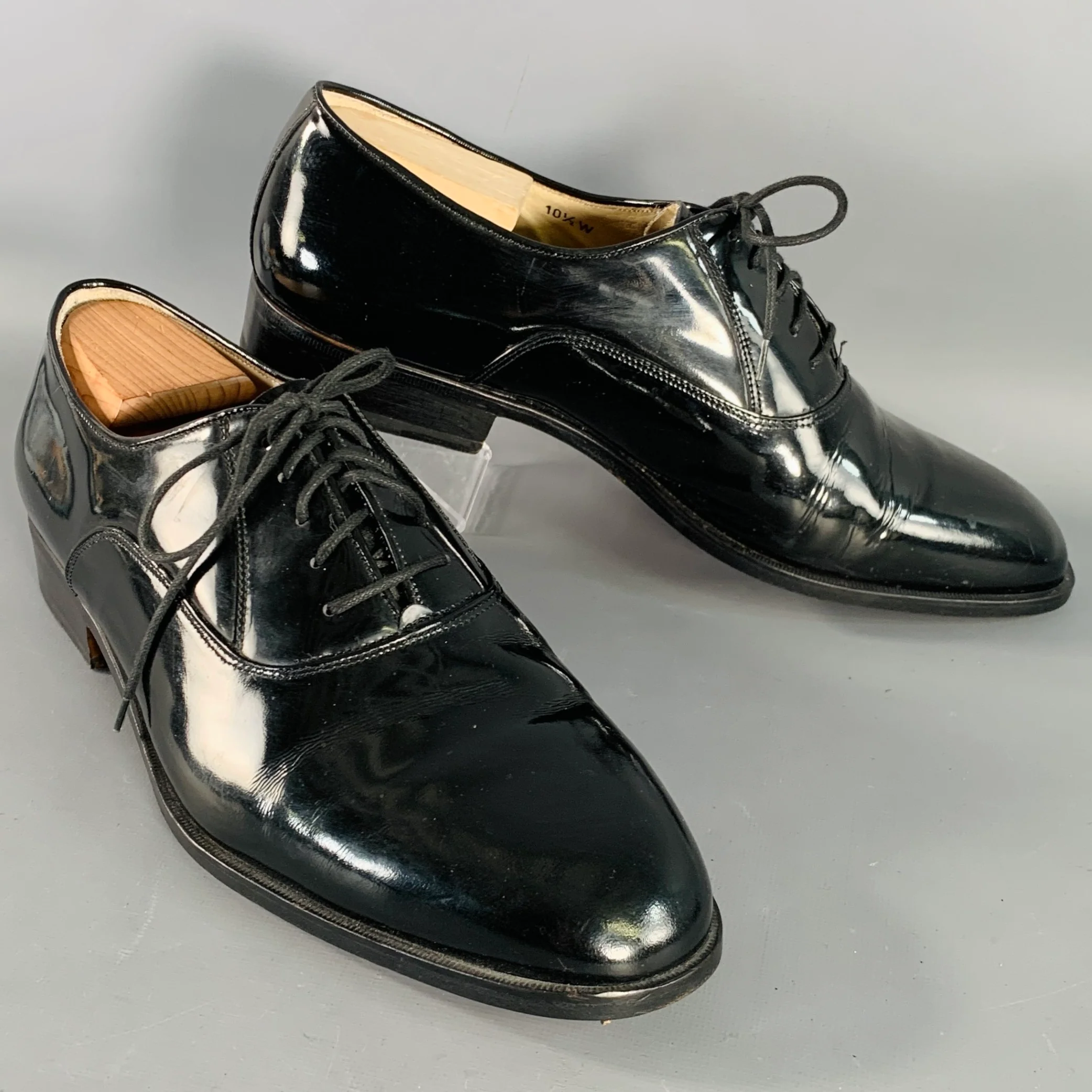 CHURCH'S Size 11.5 Black Patent Leather Oxford Lace-Up Shoes