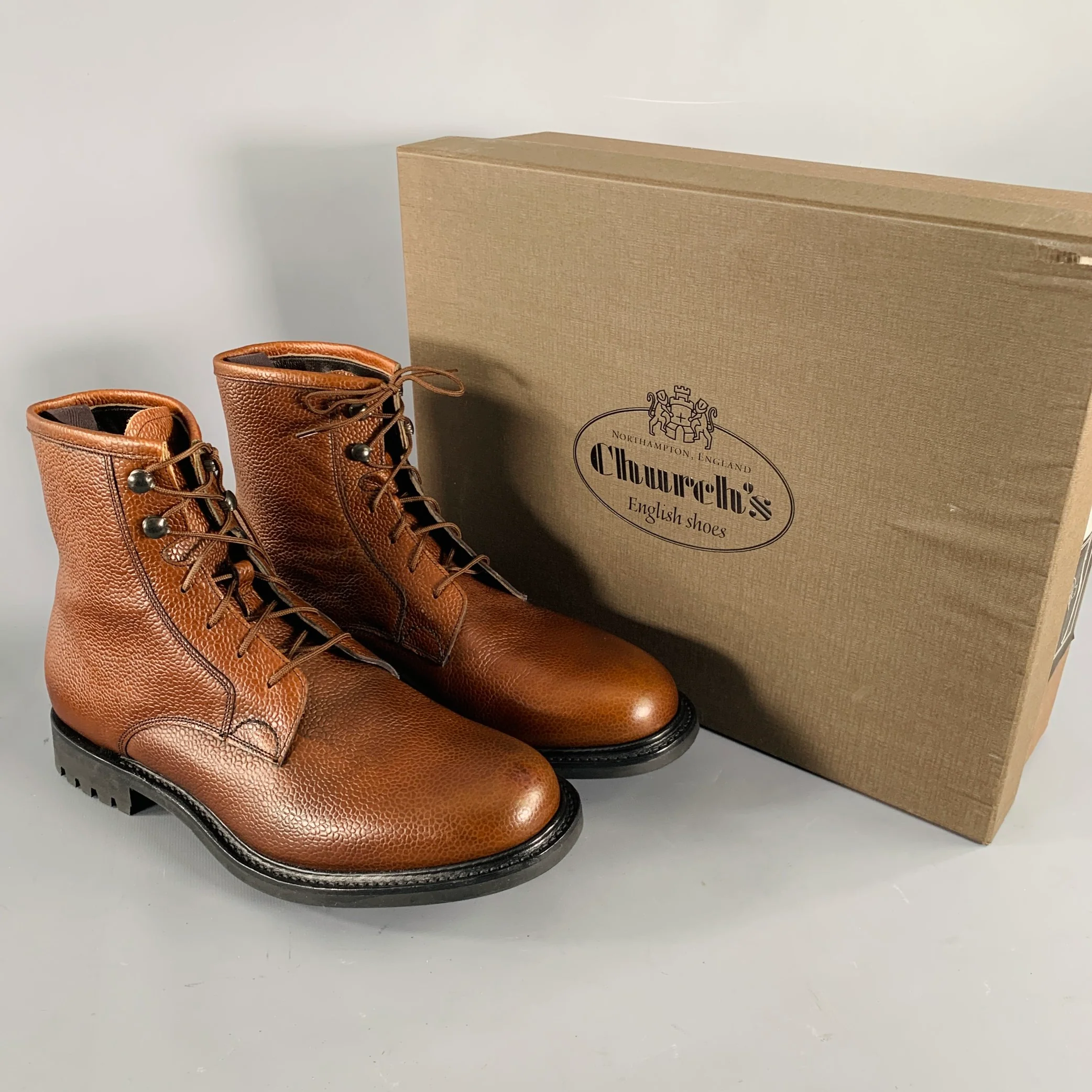CHURCH'S Size 7.5 -Wick Fur- Brown Pebble Grain Leather Boots - Image 9