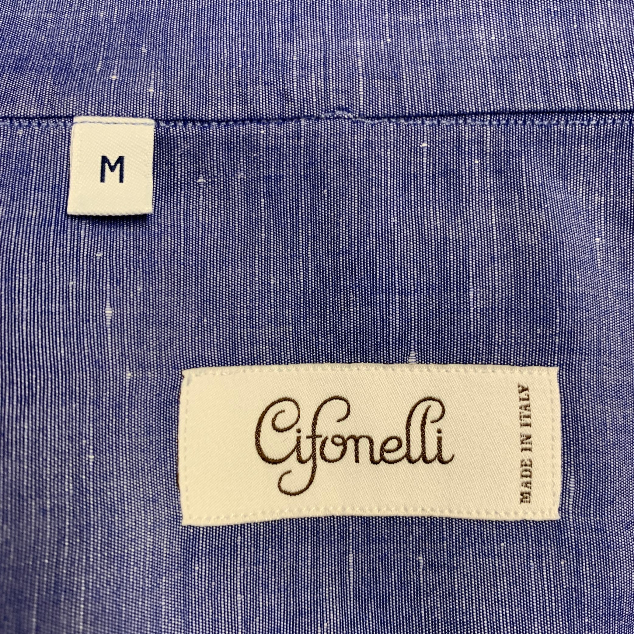 CIFONELLI Size M Blue Cotton Linen Cutaway Collar Long Sleeve Shirt - Image 4