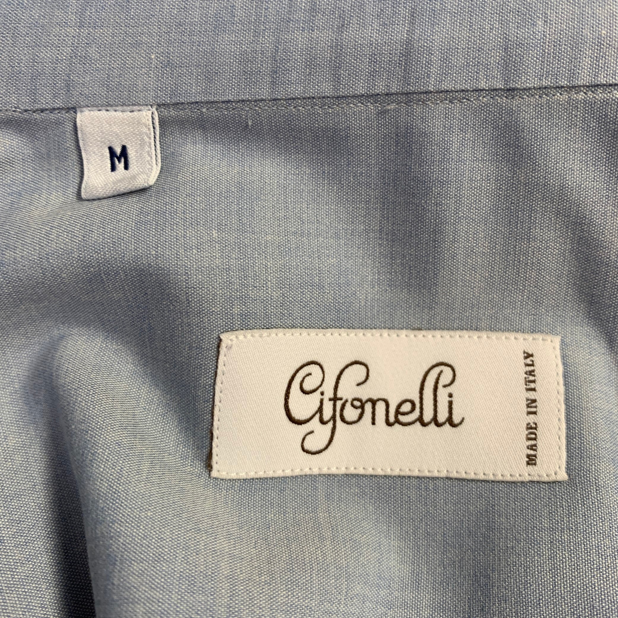 CIFONELLI Size M Blue Grey Cotton Spread Collar Long Sleeve Shirt - Image 4