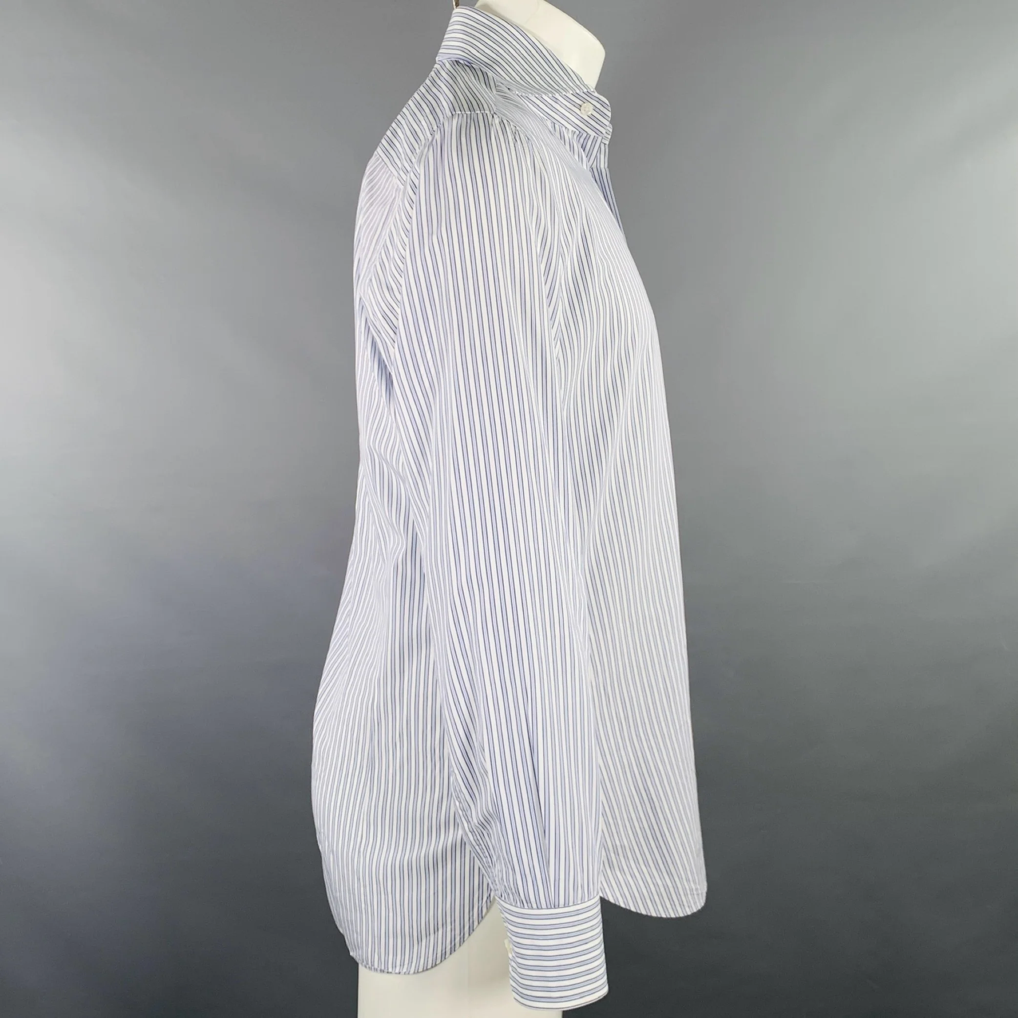 CIFONELLI Size M Navy White Stripe Cotton Spread Collar Long Sleeve Shirt - Image 3