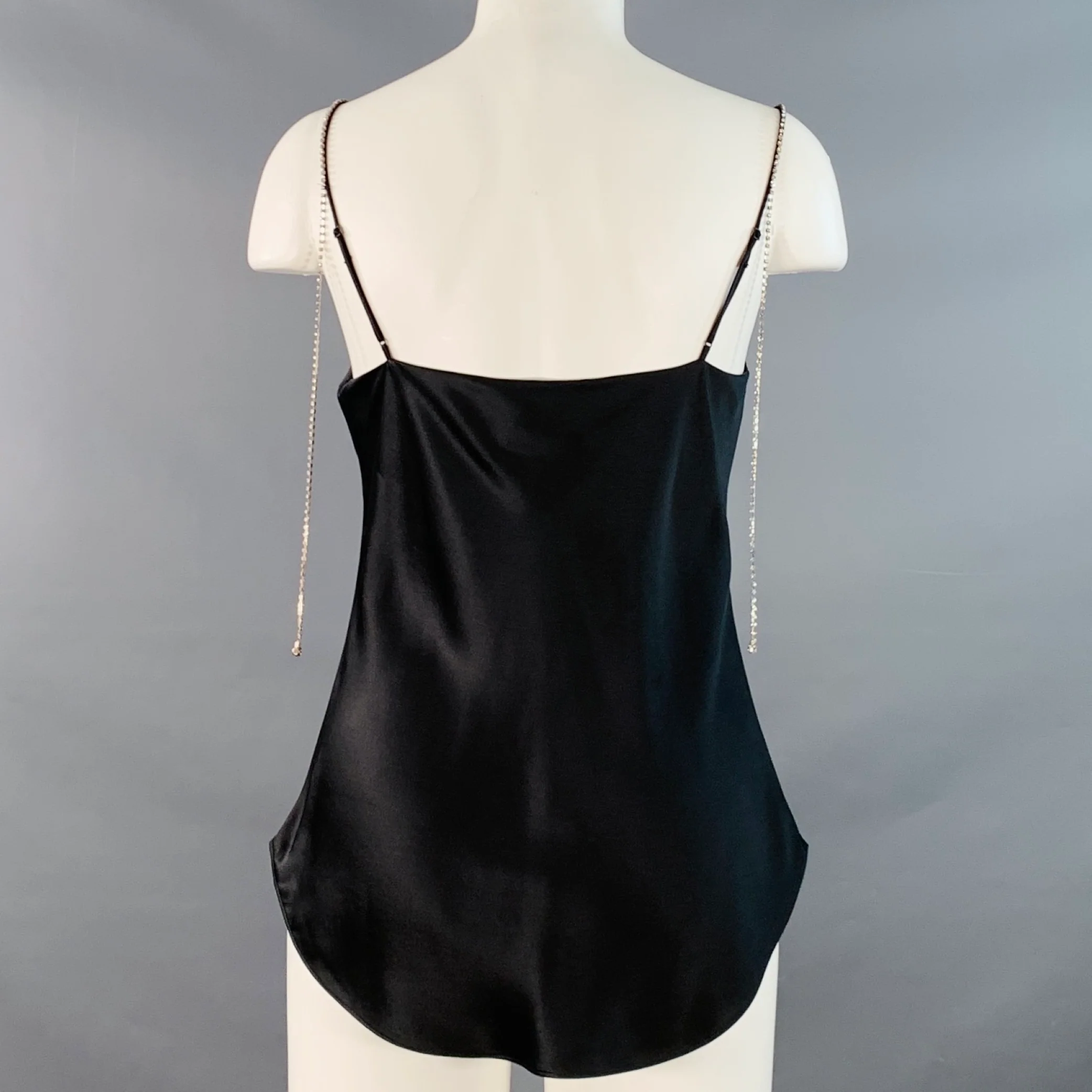 CINQ a' SEPT Size XS Marta Cami Black Rhinestones Silk Satin Dress Top - Image 4