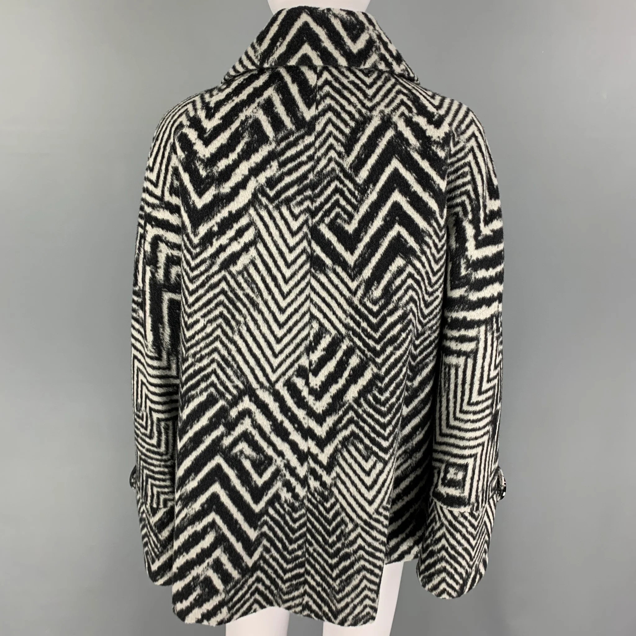 CINZIA ROCCA Size 8 Black Grey Angora Blend Zig Zag A-Line Jacket - Image 3