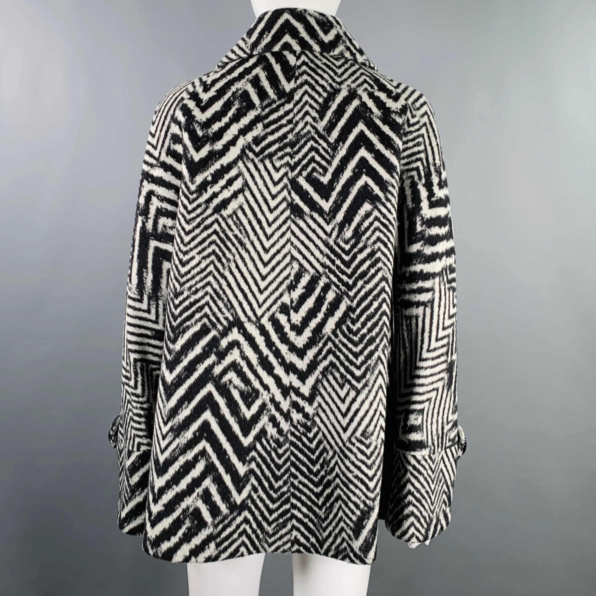 CINZIA ROCCA Size 8 Black White Wool Angora Zig Zag Jacket - Image 4