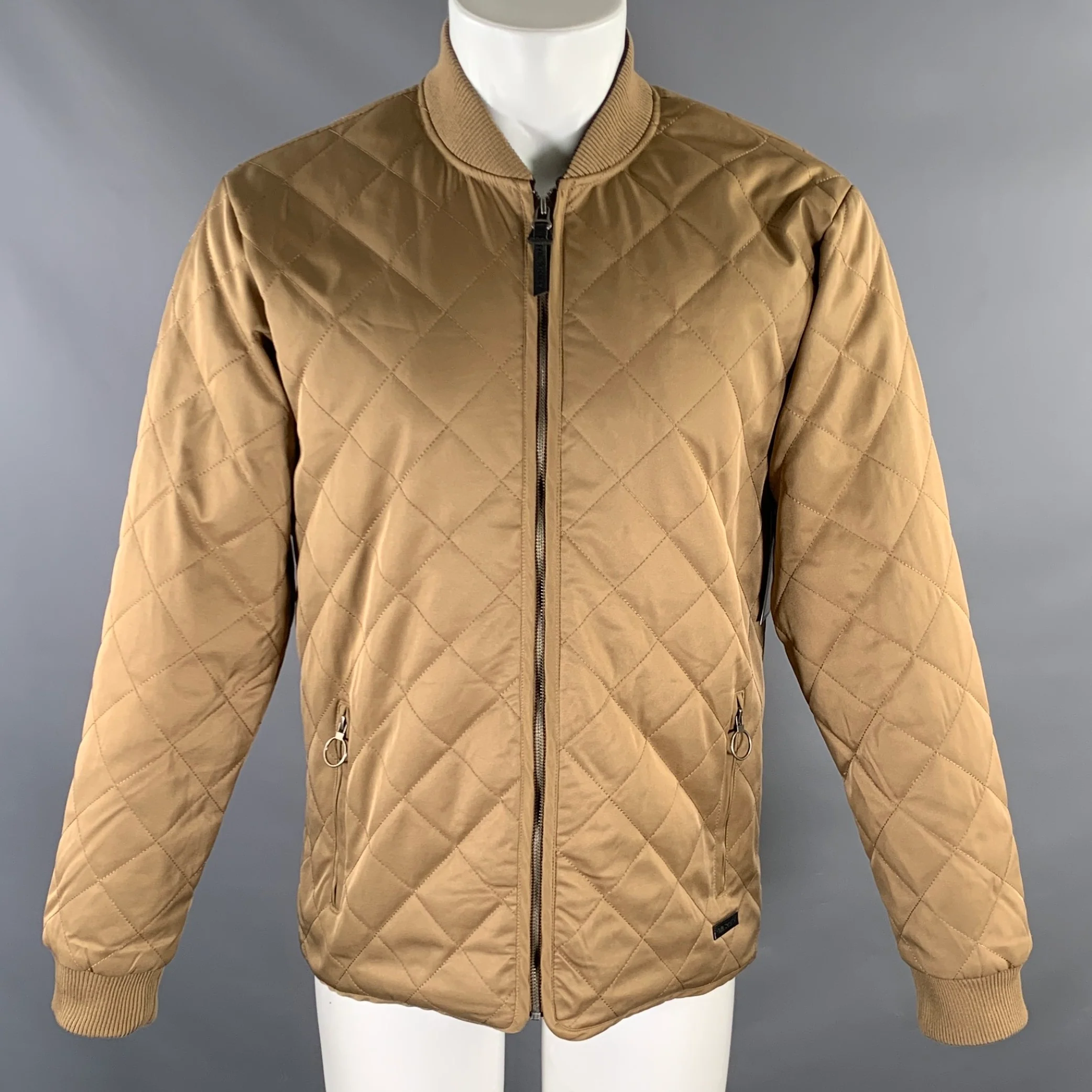 CIVIL SOCIETY Chest Size M Brown Quilted Polyester Bomber Jacket