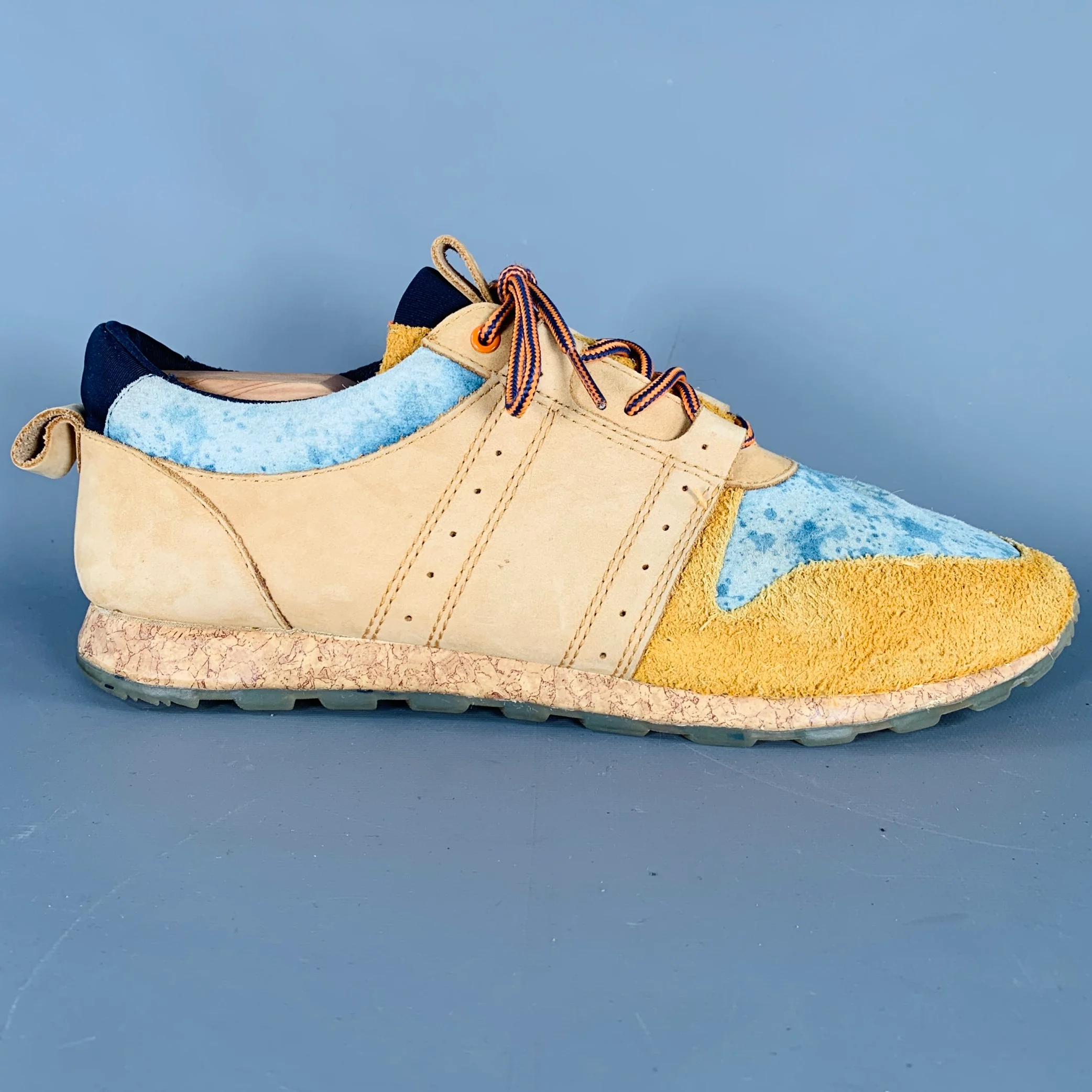 CLAE Size 9.5 Tan Blue Two Toned Leather Lace-Up Sneakers - Image 2