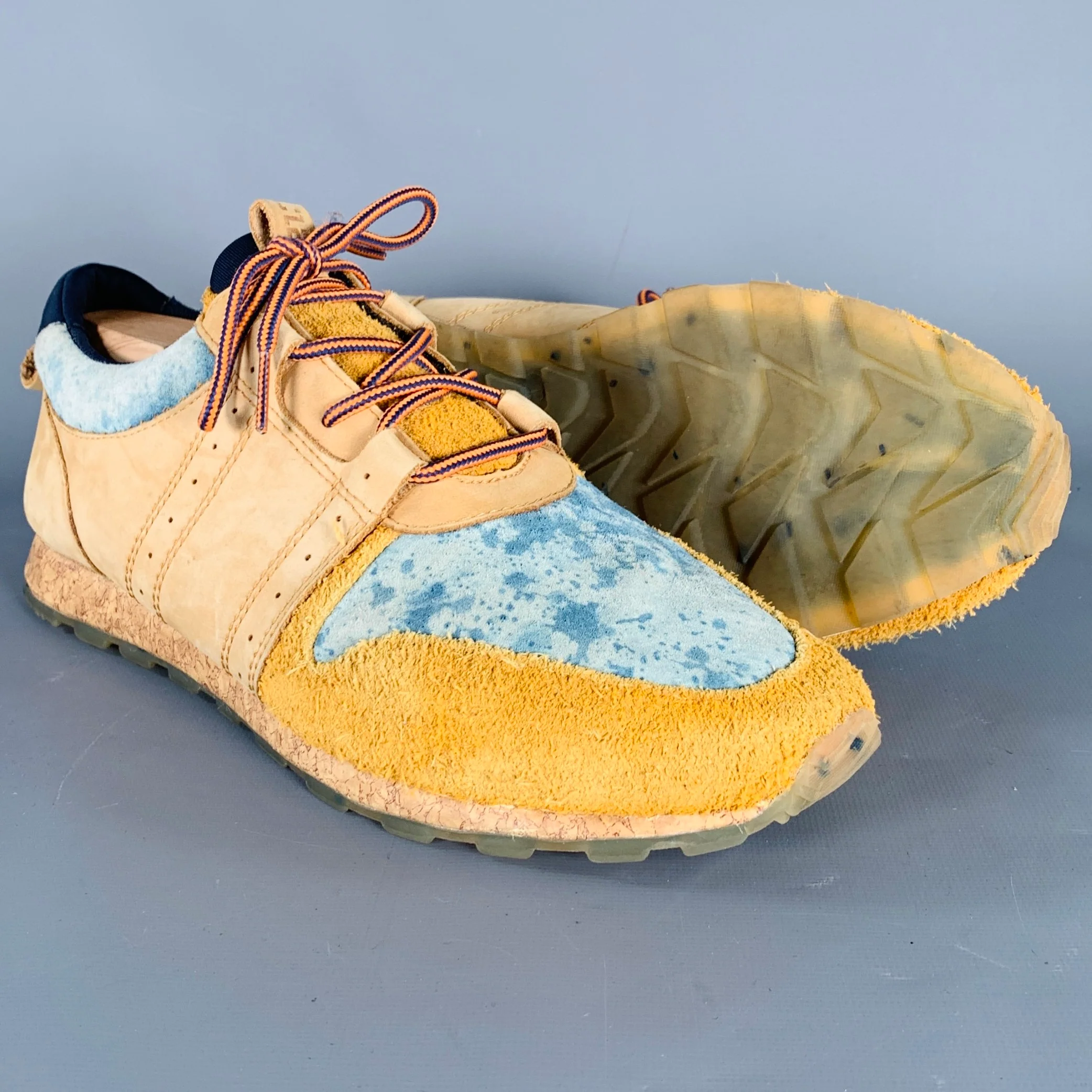 CLAE Size 9.5 Tan Blue Two Toned Leather Lace-Up Sneakers - Image 5