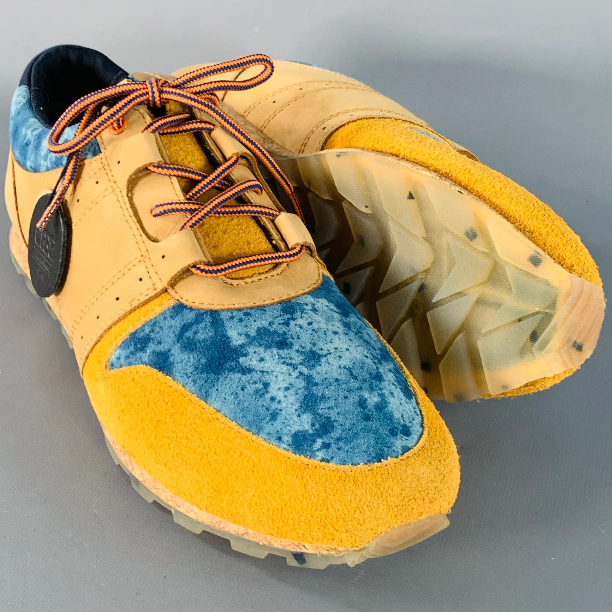 CLAE x AXS Size 9.5 Mills Tan Blue Leather Marbled Color Block Lace-Up Sneakers - Image 5