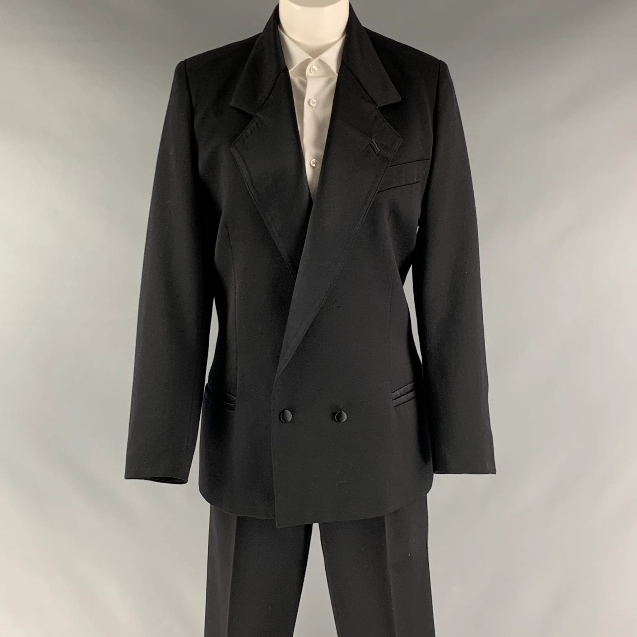CLAUDE MONTANA Size 12 Black Silk Double Breasted Pants Suit