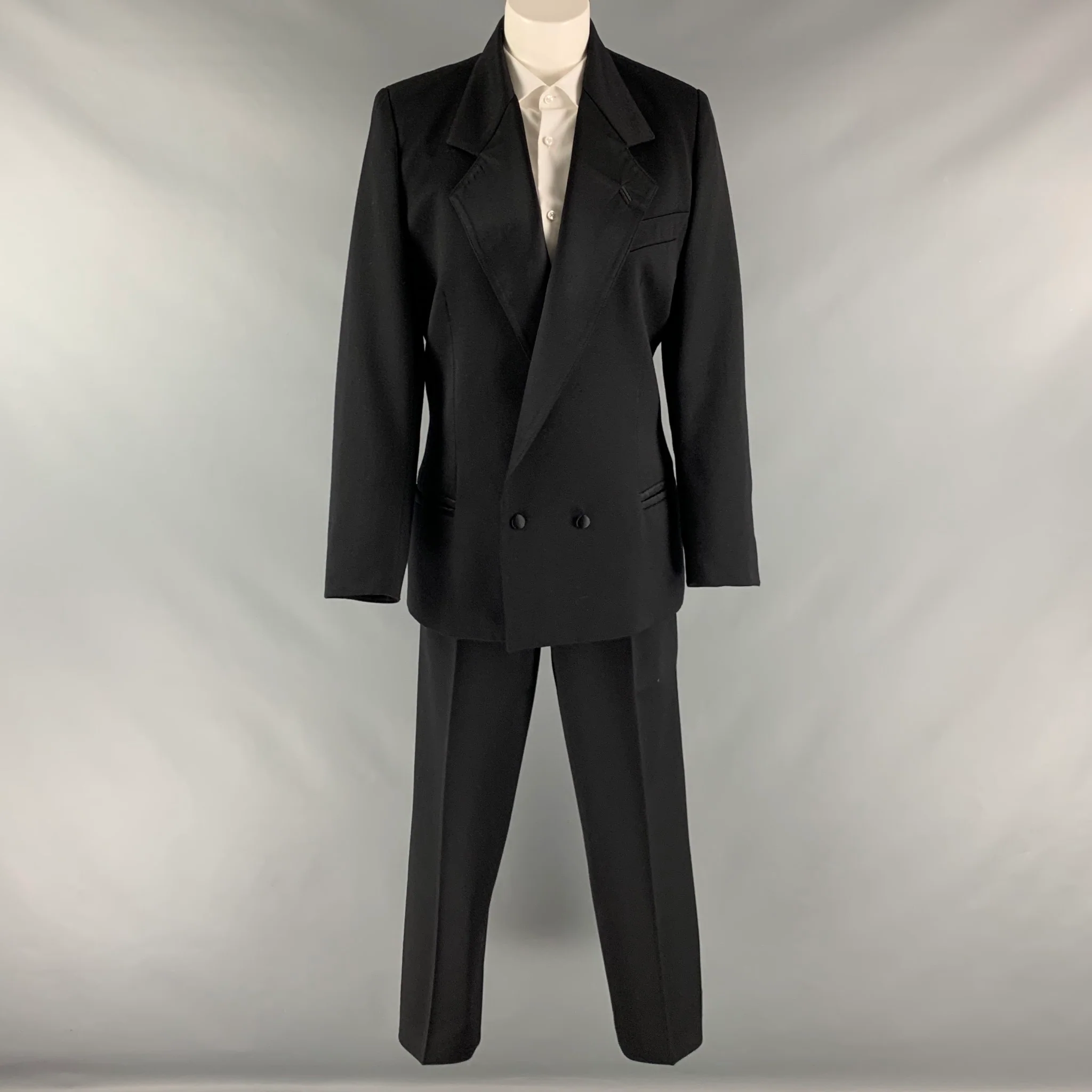 CLAUDE MONTANA Size 12 Black Silk Double Breasted Pants Suit - Image 2