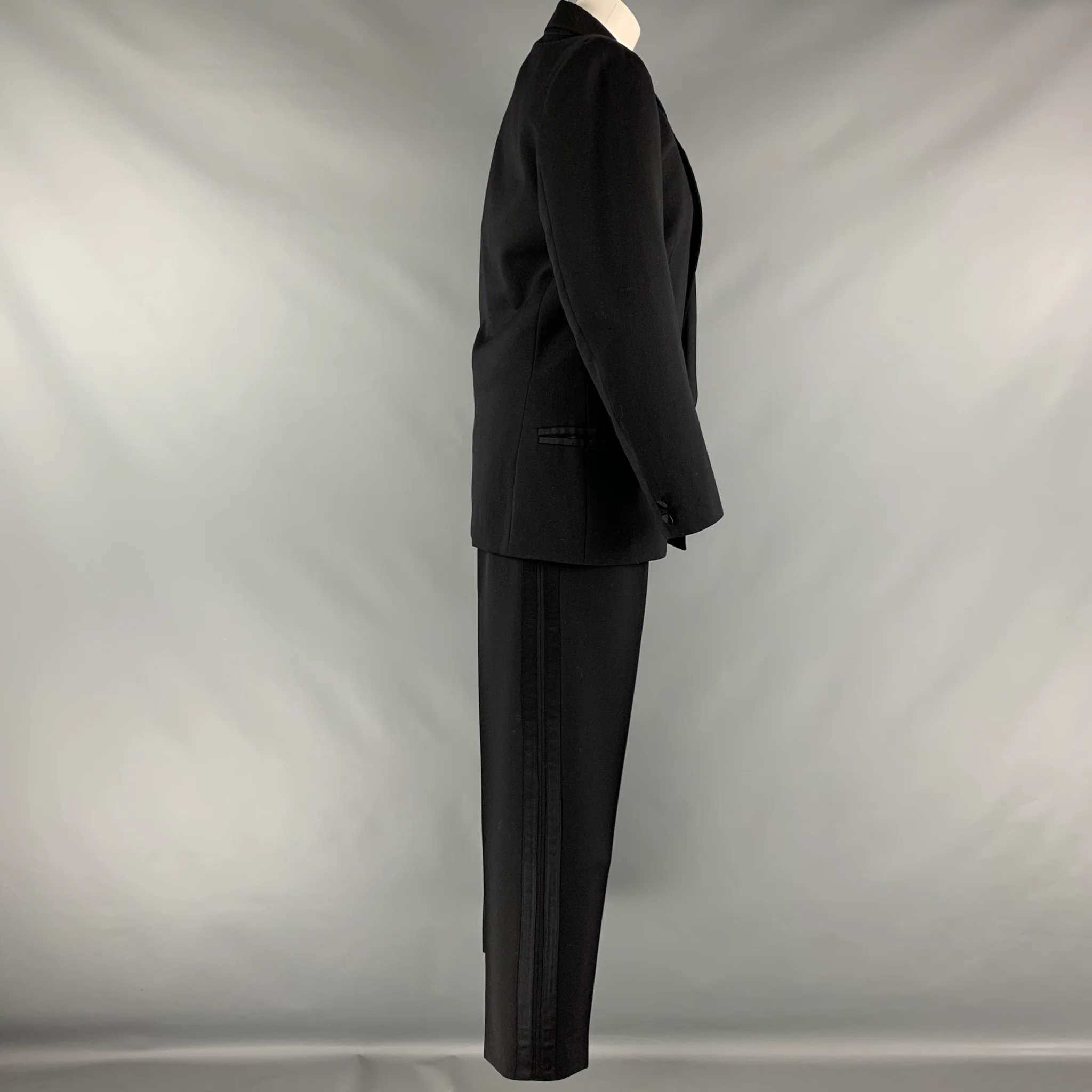 CLAUDE MONTANA Size 12 Black Silk Double Breasted Pants Suit - Image 3