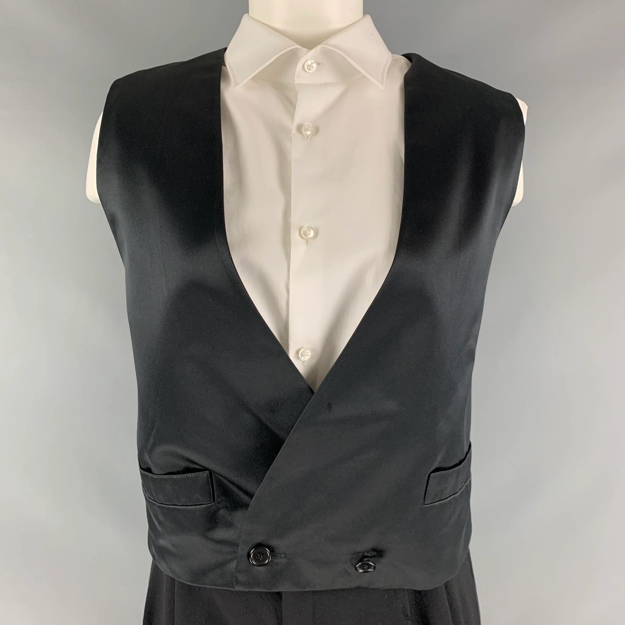 CLAUDE MONTANA Size 12 Black Silk Double Breasted Pants Suit - Image 5
