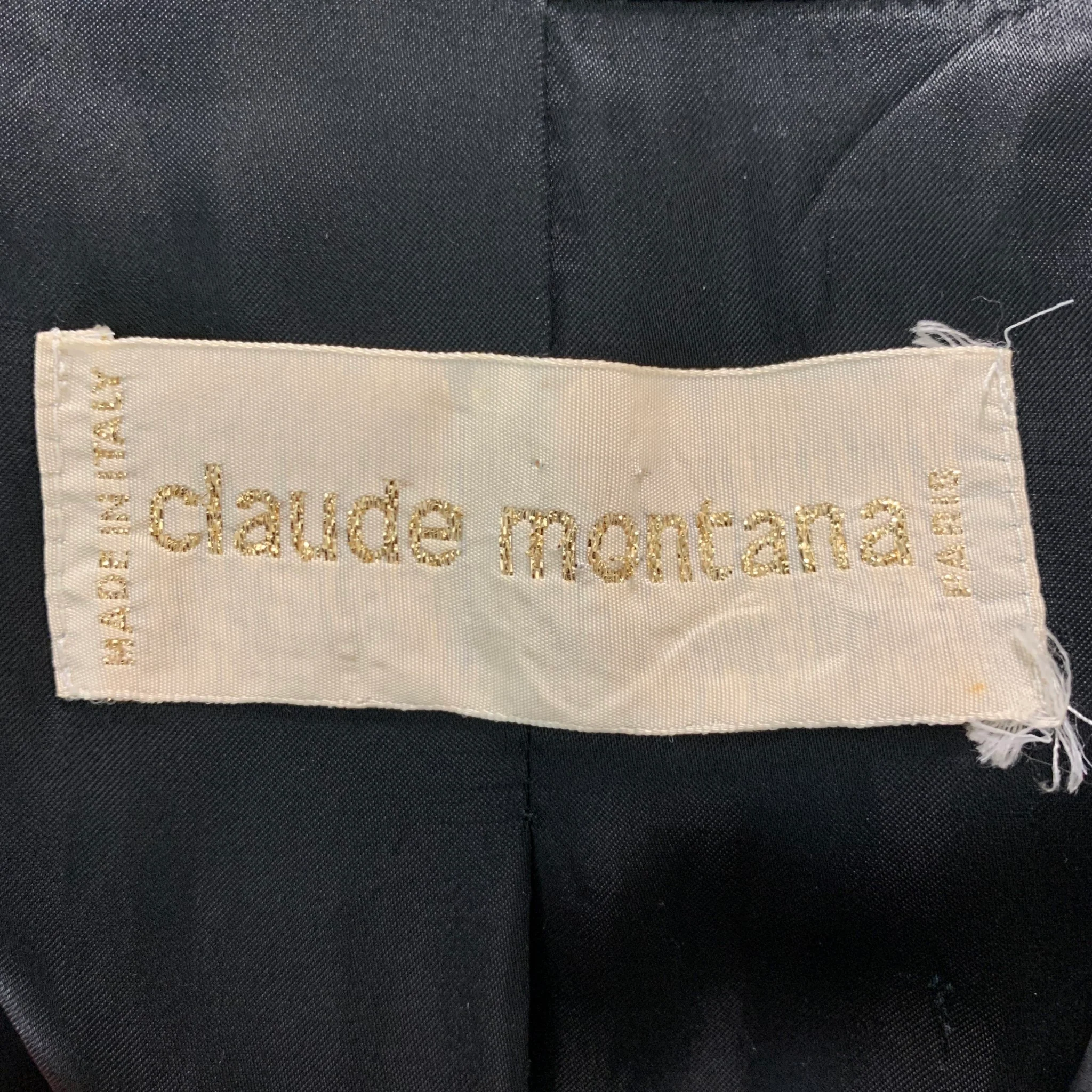 CLAUDE MONTANA Size 12 Black Silk Double Breasted Pants Suit - Image 9