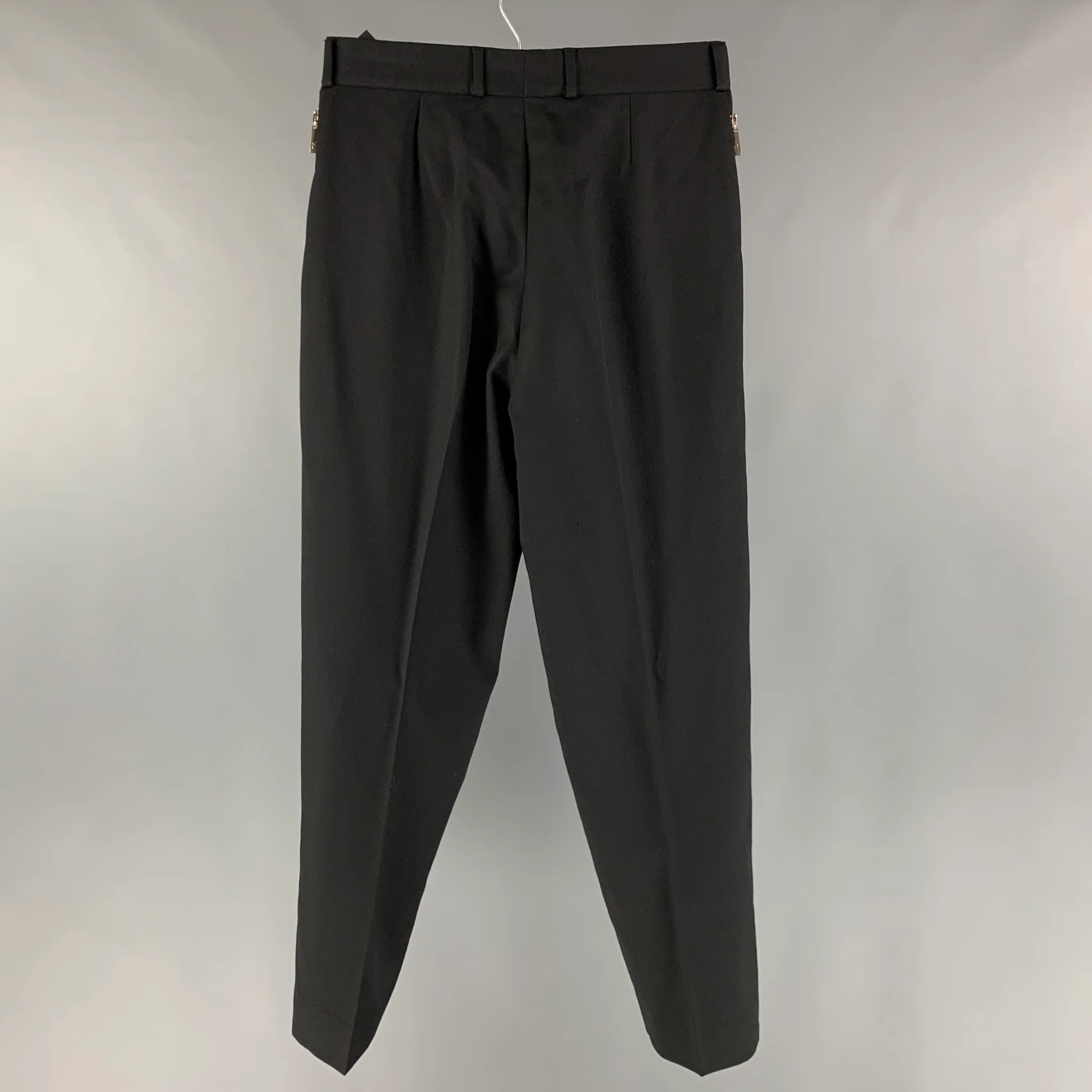 CLAUDE MONTANA Size 32 Black Solid Wool Zip Fly Dress Pants - Image 2