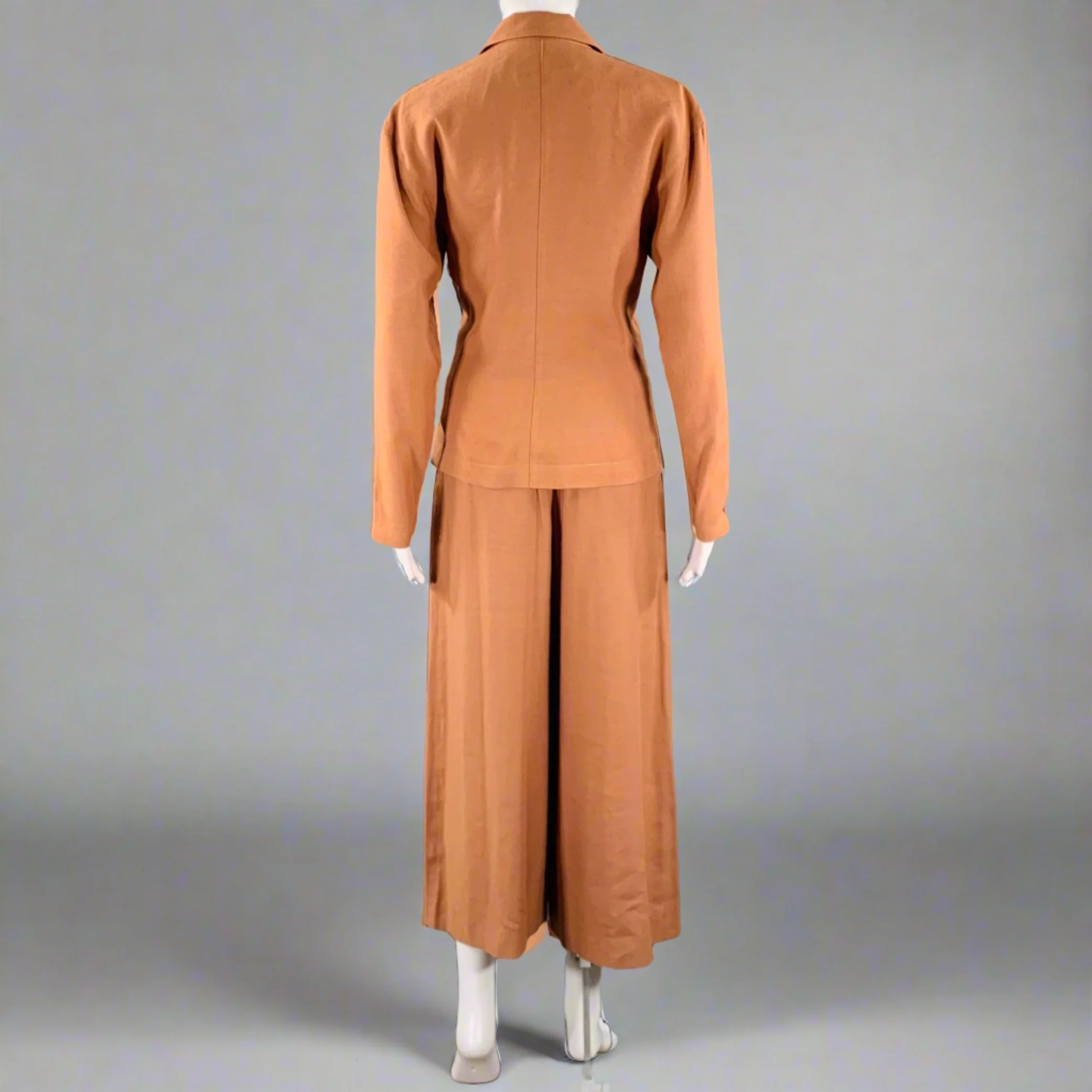 CLAUDE MONTANA Size 4 Brown Linen Blend Pleated Flat Front Pants Suit - Image 3