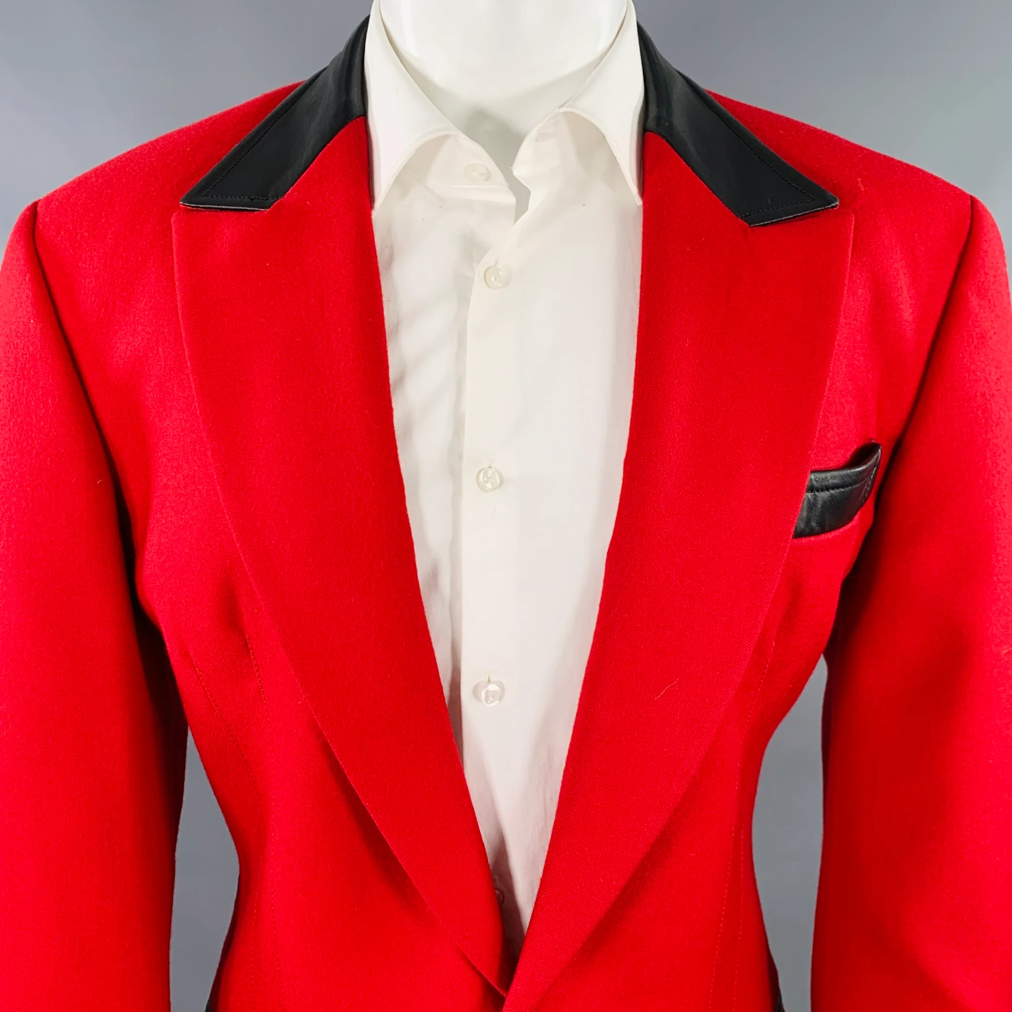 CLAUDE MONTANA Size 40 Red Black Virgin Wool Peak Lapel Sport Coat - Image 2