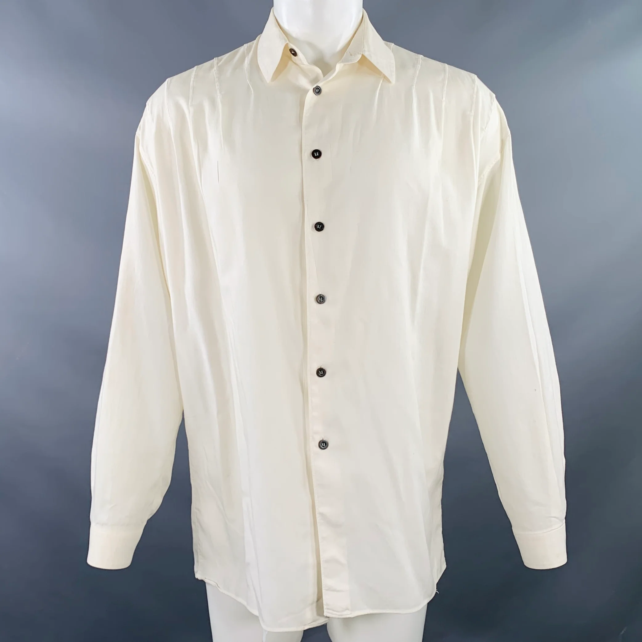 CLAUDE MONTANA Vintage Size S White Pleated Cotton Spread Collar Oversized Long Sleeve Shirt