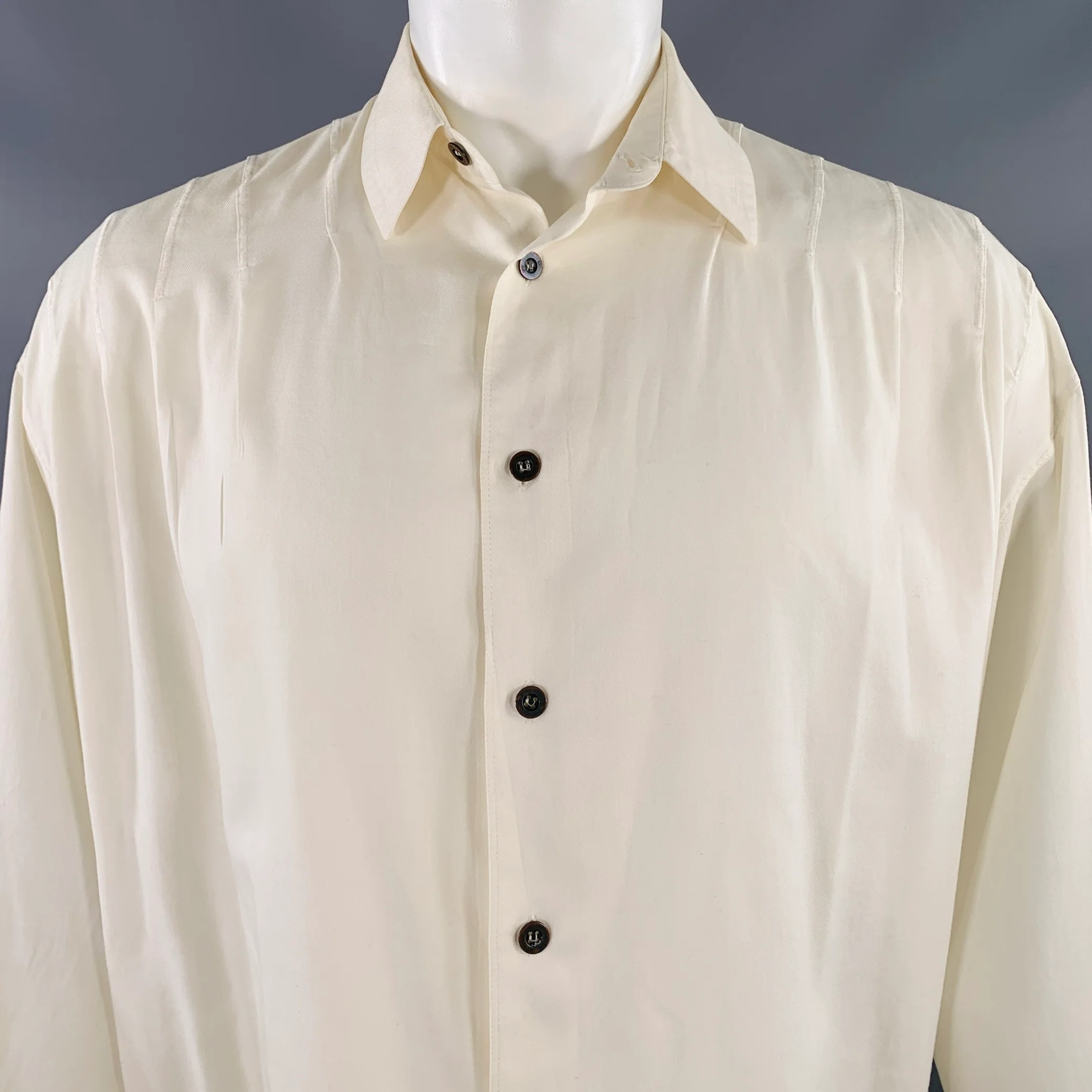 CLAUDE MONTANA Vintage Size S White Pleated Cotton Spread Collar Oversized Long Sleeve Shirt - Image 2