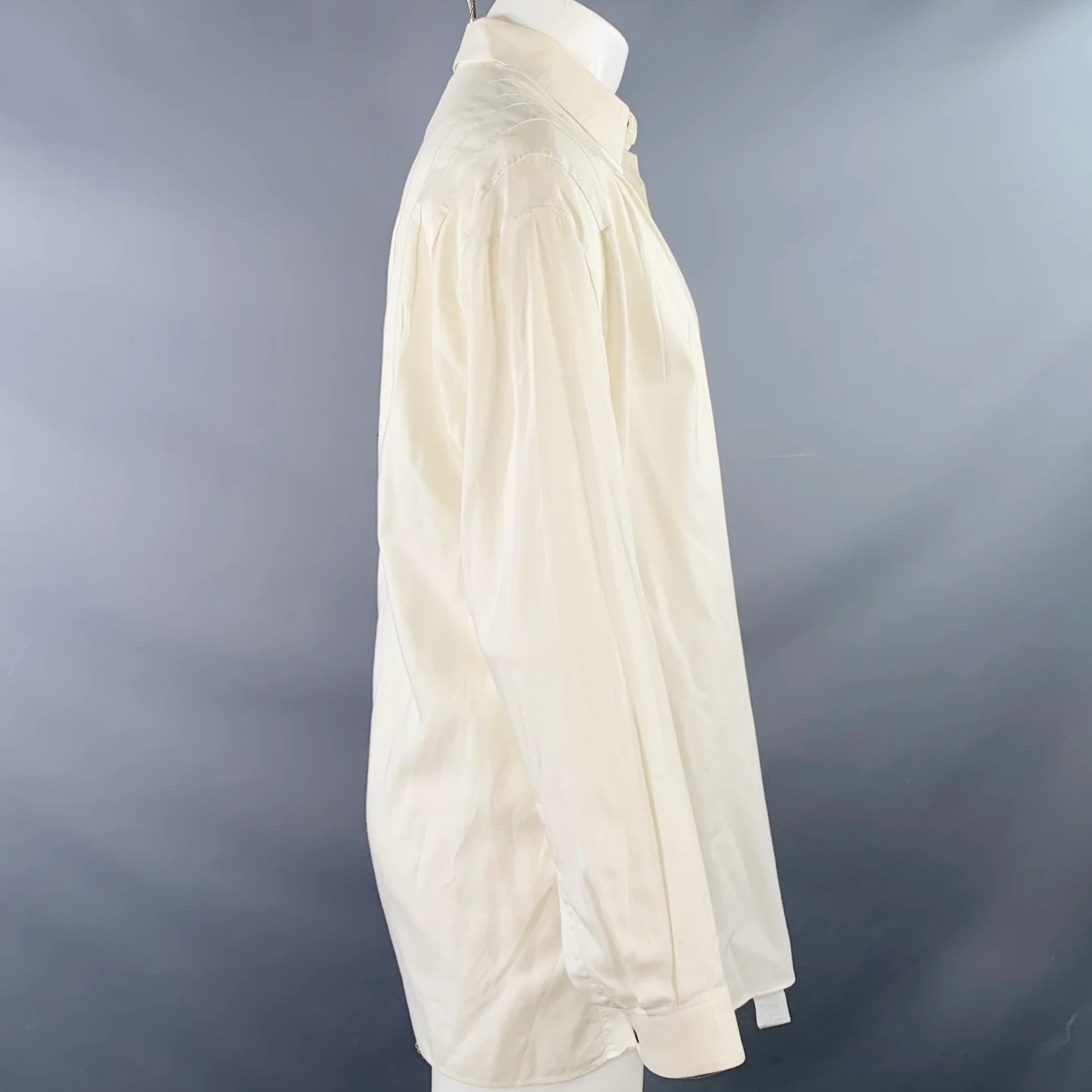 CLAUDE MONTANA Vintage Size S White Pleated Cotton Spread Collar Oversized Long Sleeve Shirt - Image 3