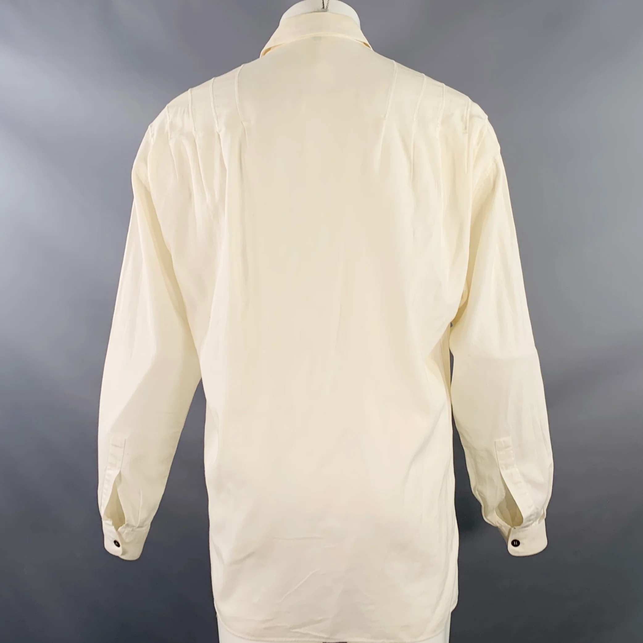 CLAUDE MONTANA Vintage Size S White Pleated Cotton Spread Collar Oversized Long Sleeve Shirt - Image 4