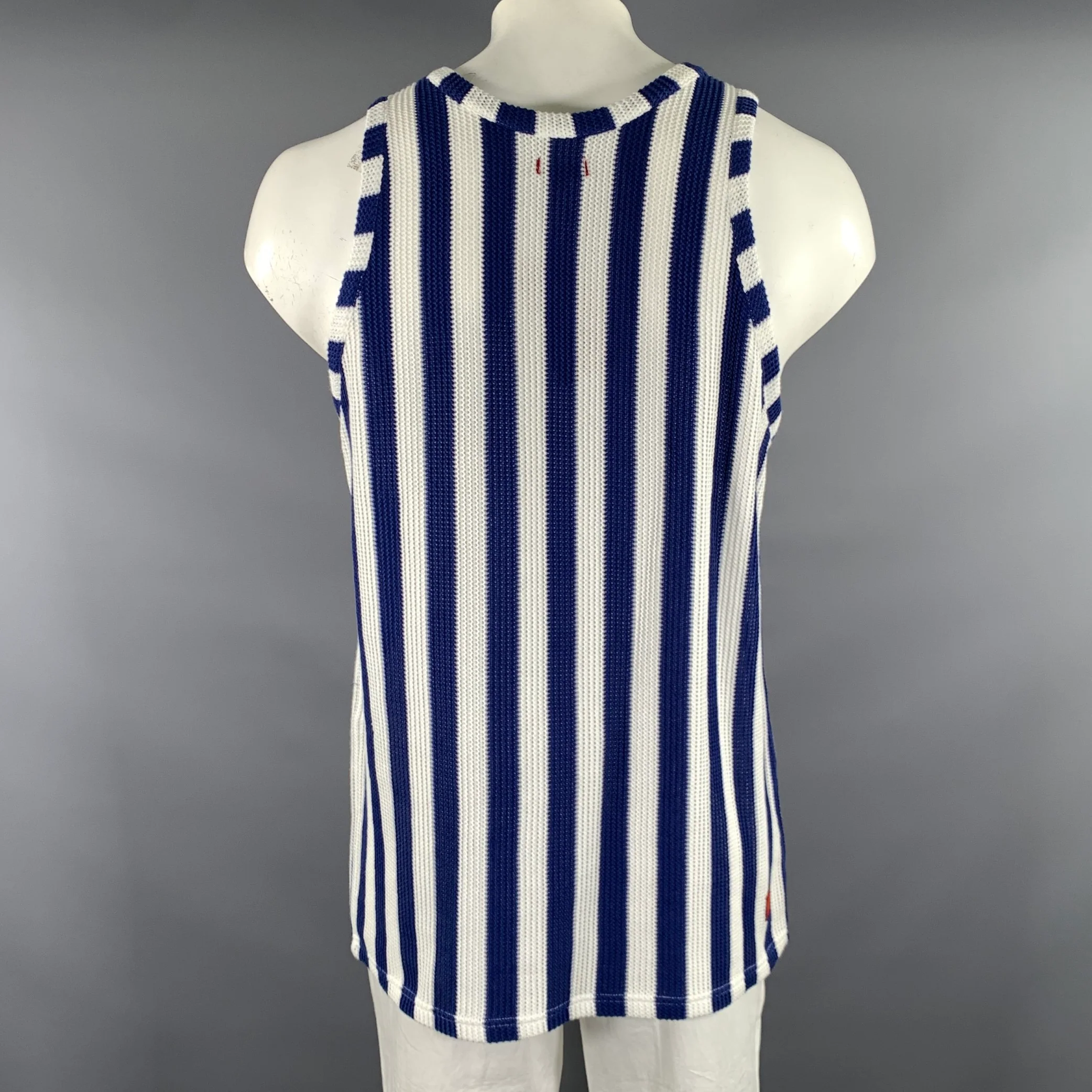 CLOT APPAREL Size L White Blue Stripe Cotton See Through Tank Top - Image 3