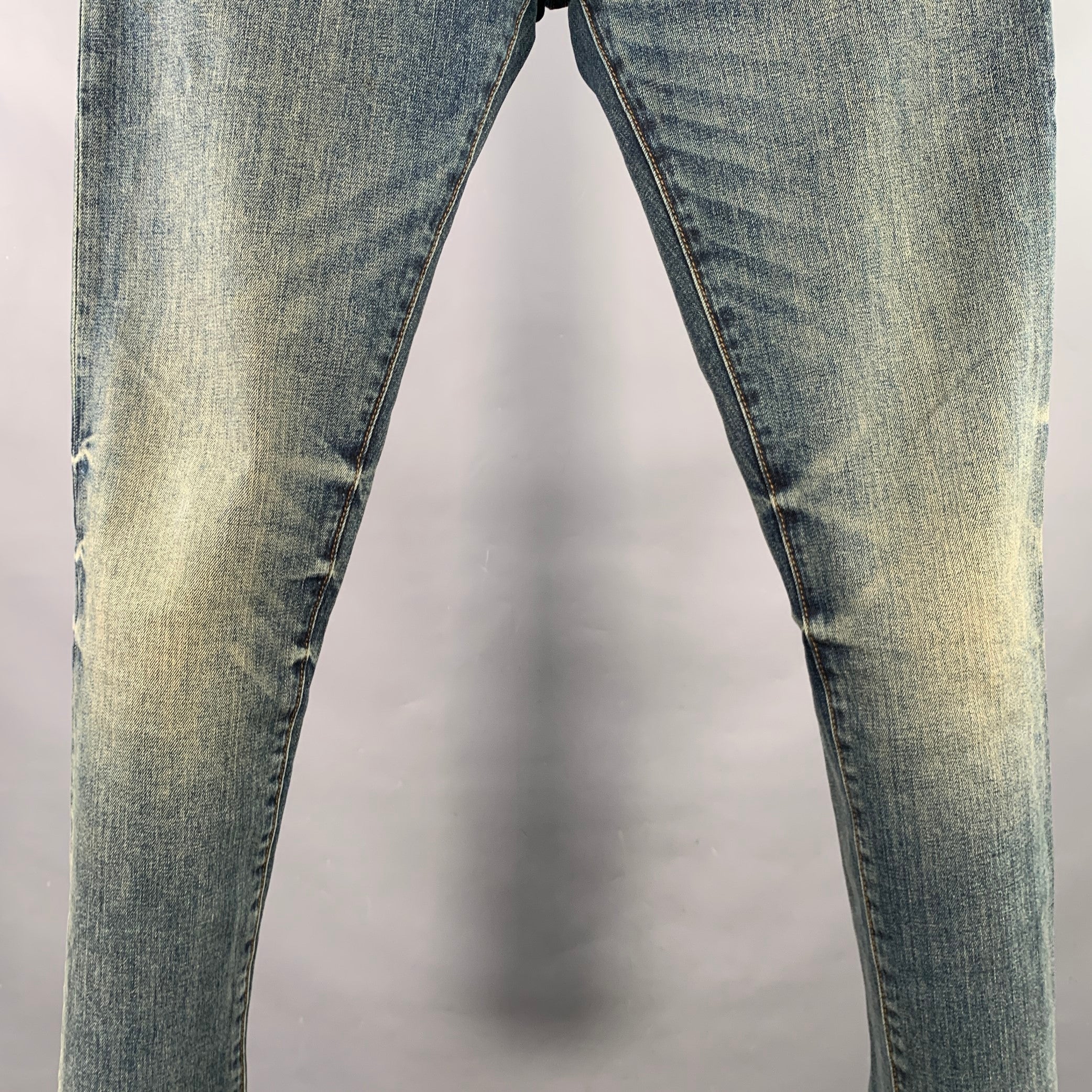 CLUB MONACO Size 31 Blue Cotton Blend Tapered Contrast Stitch Jeans - Image 2