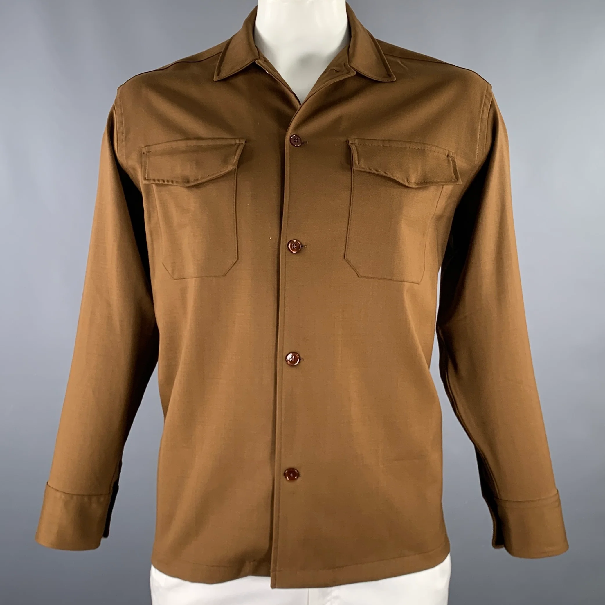 CMMN Size 44 Brown Wool Worker Long Sleeve Shirt