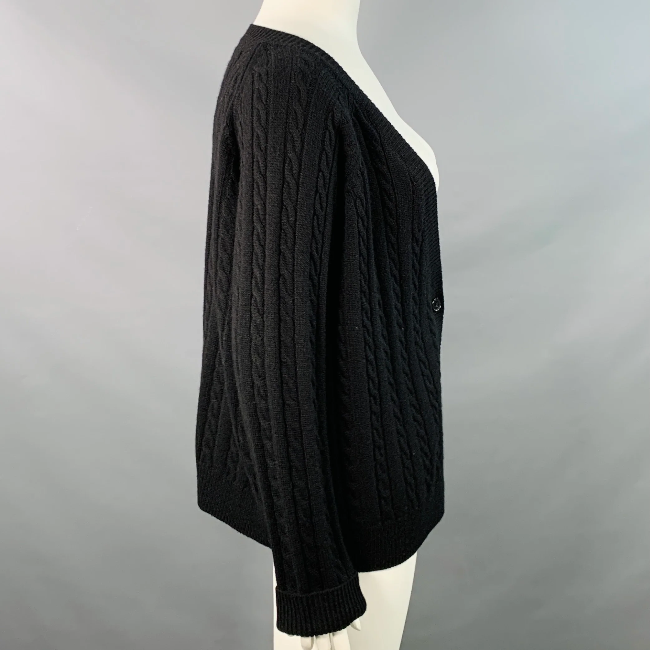 CO Size L Black Cashmere Cable Knit Oversized Cardigan - Image 2