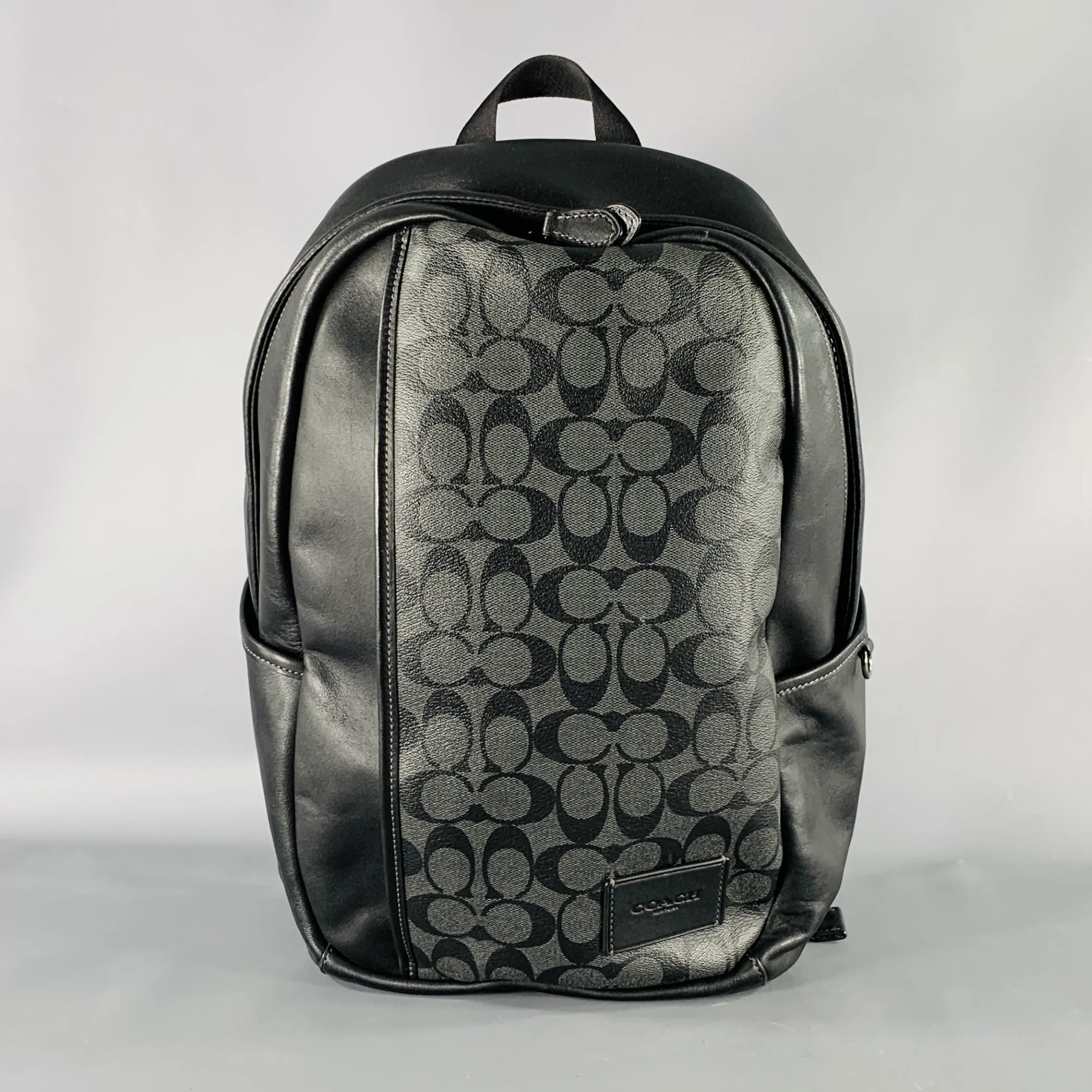 COACH Black Grey Monogram Leather Backpack Bag
