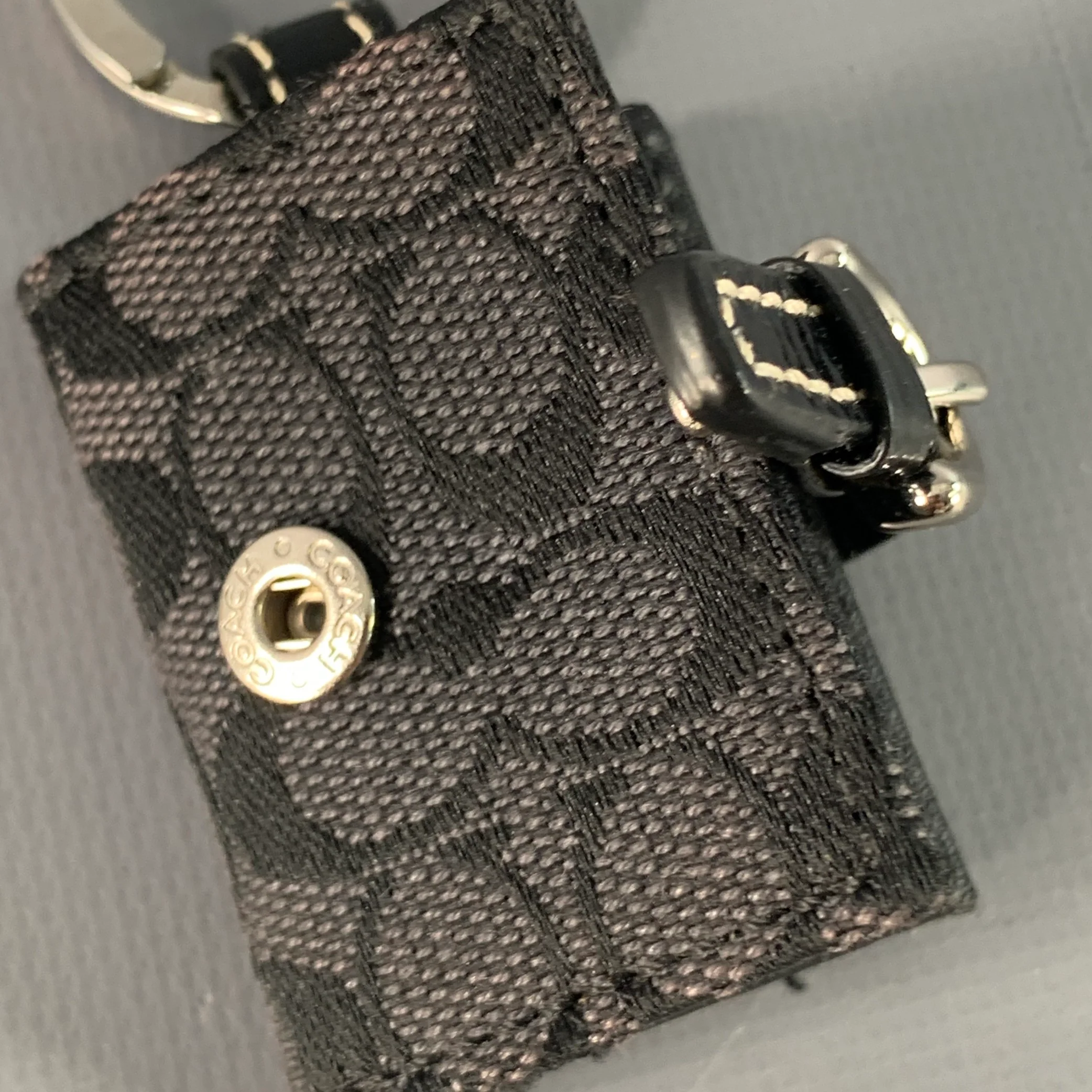 COACH Black Silver Logo Canvas Leather Photo Holder Keychain - Image 4