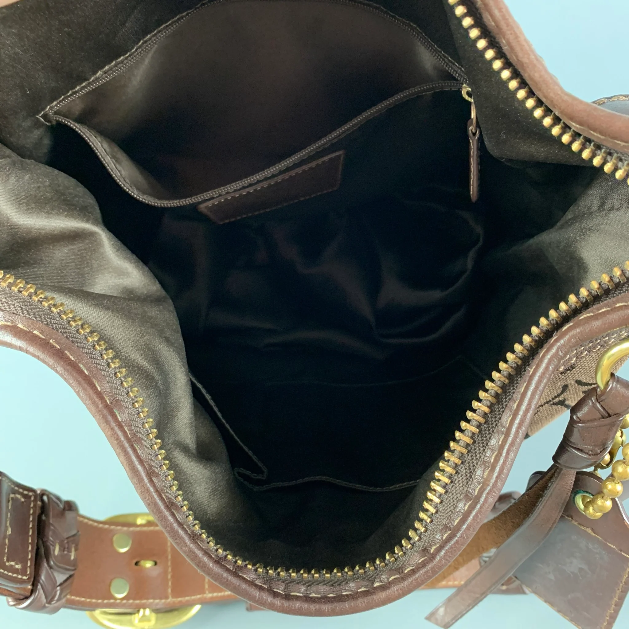 COACH Brown Monogram Canvas Leather Trim Shoulder Bag - Image 6