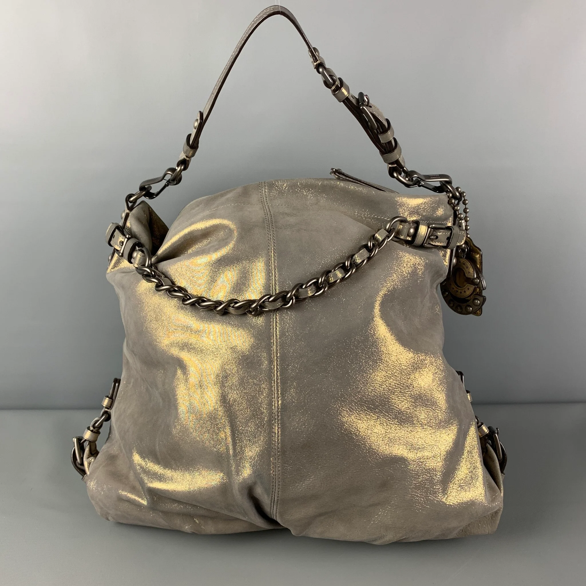 COACH Gray Metallic Leather Shoulder Bag Handbag - Image 3