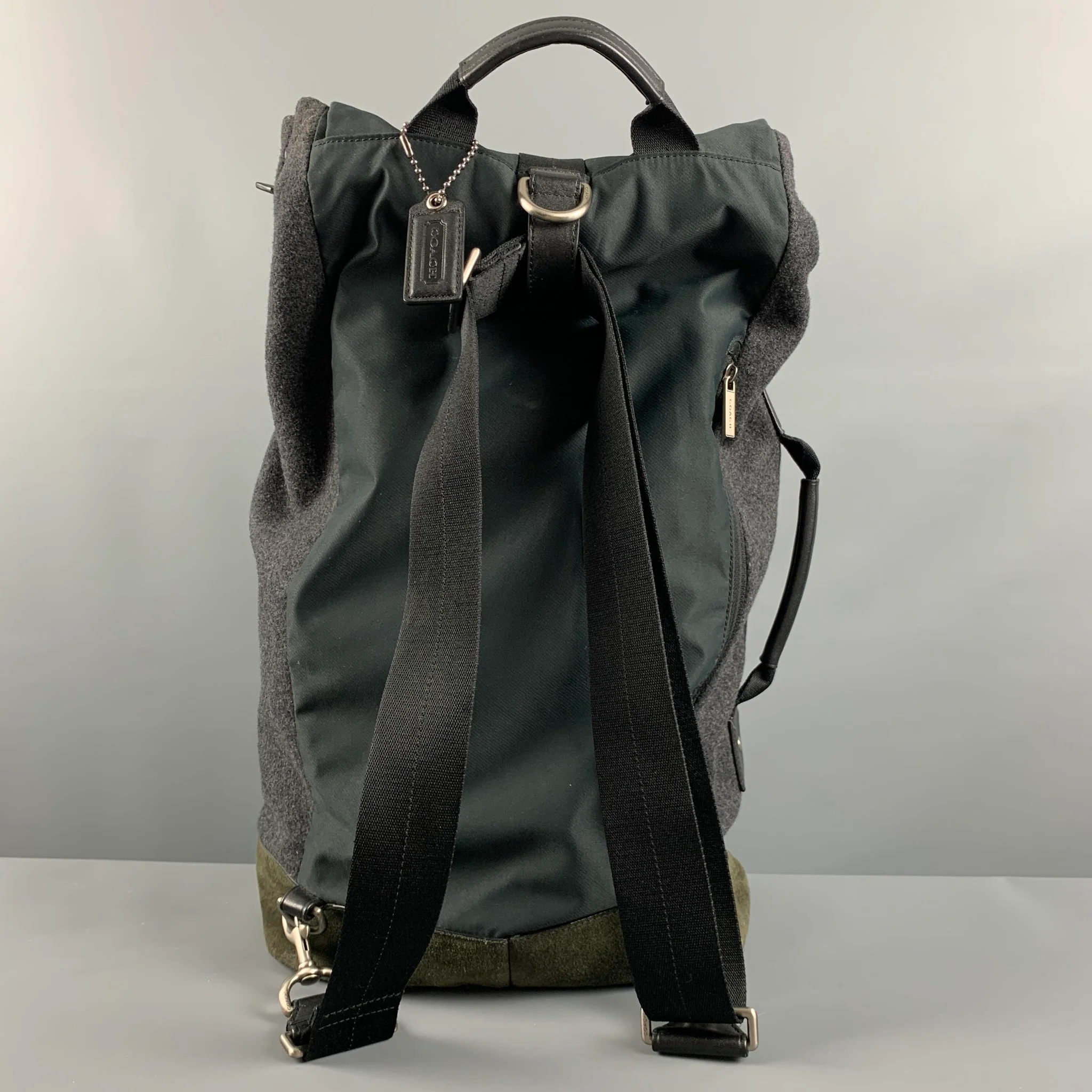 COACH Grey Dark Green Mixed Fabrics Suede Fabric Backpack - Image 4