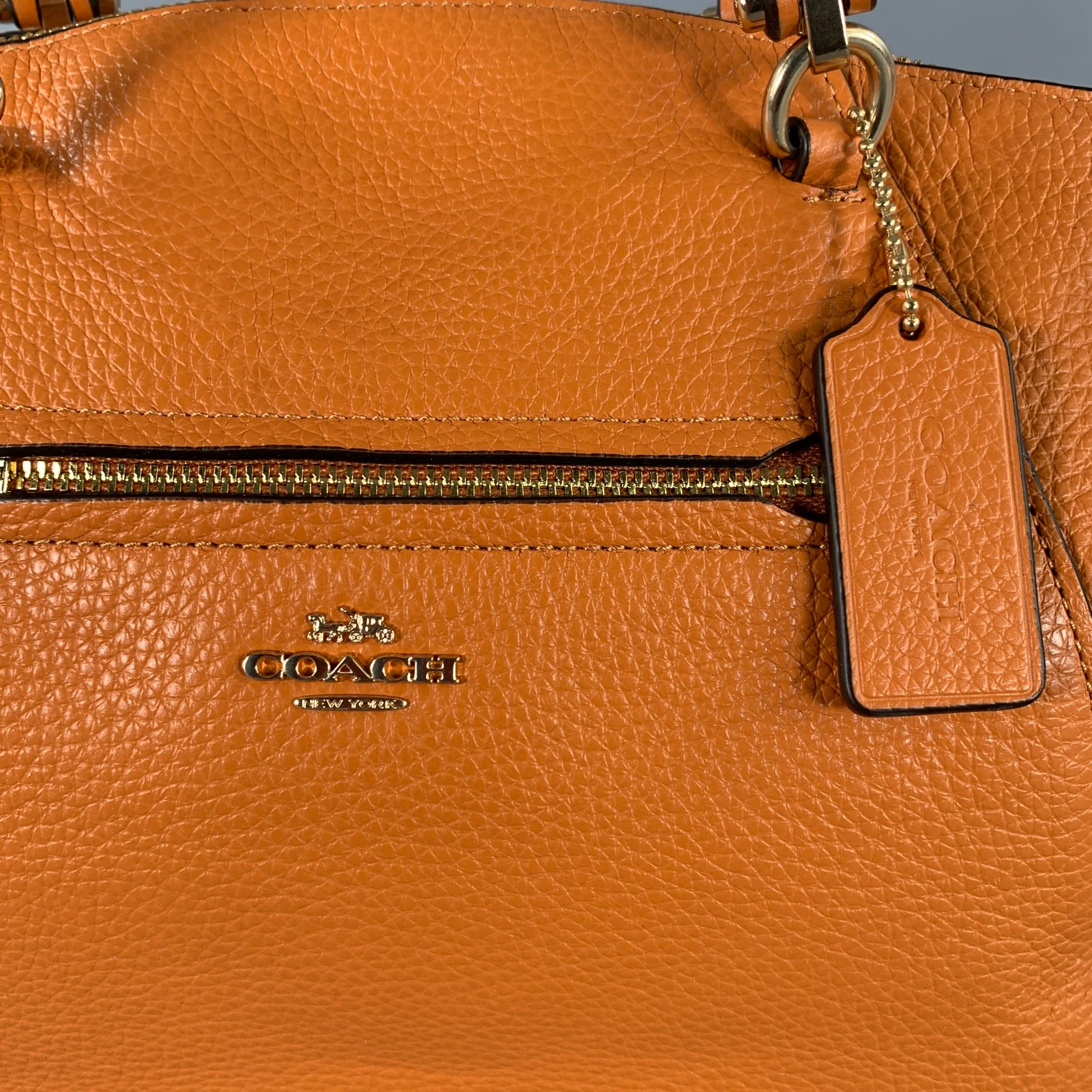 COACH Prairie Satchel Orange Gold Pebble Grain Leather Handbag - Image 2