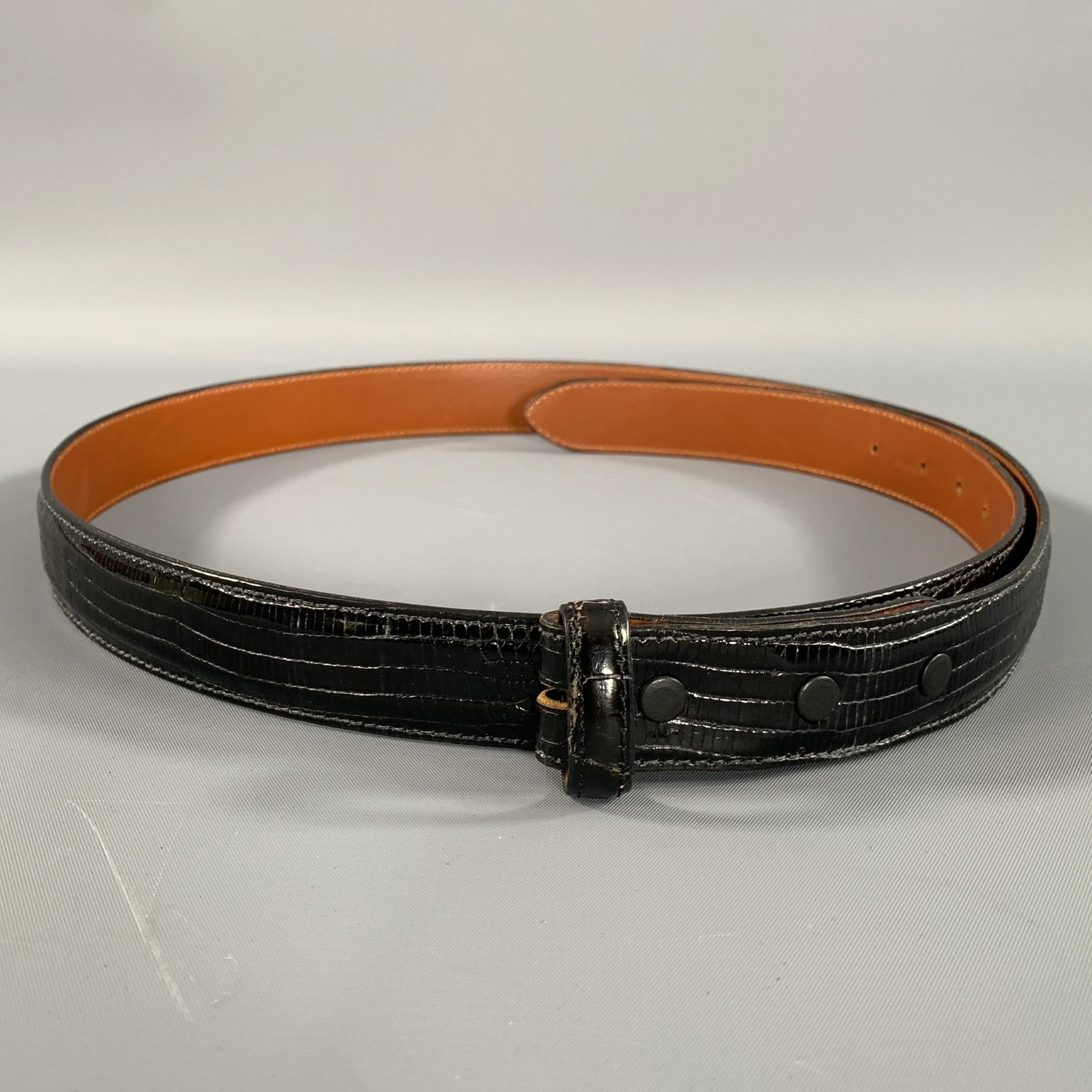 COACH Size 38 Black Crackled Lizard Belt