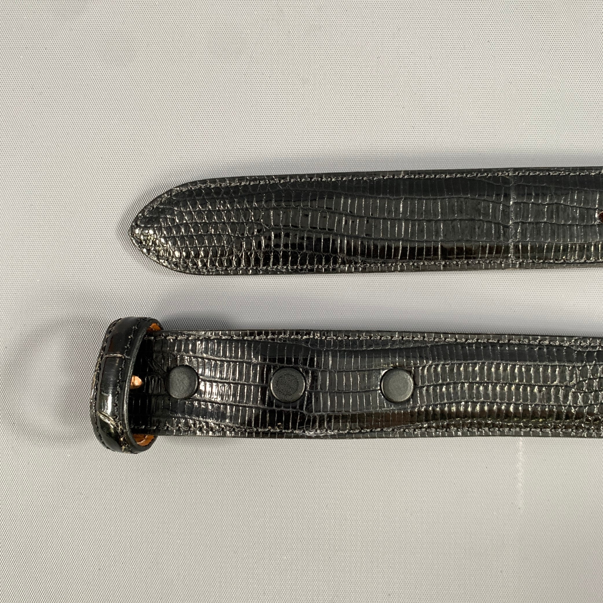COACH Size 38 Black Crackled Lizard Belt - Image 5