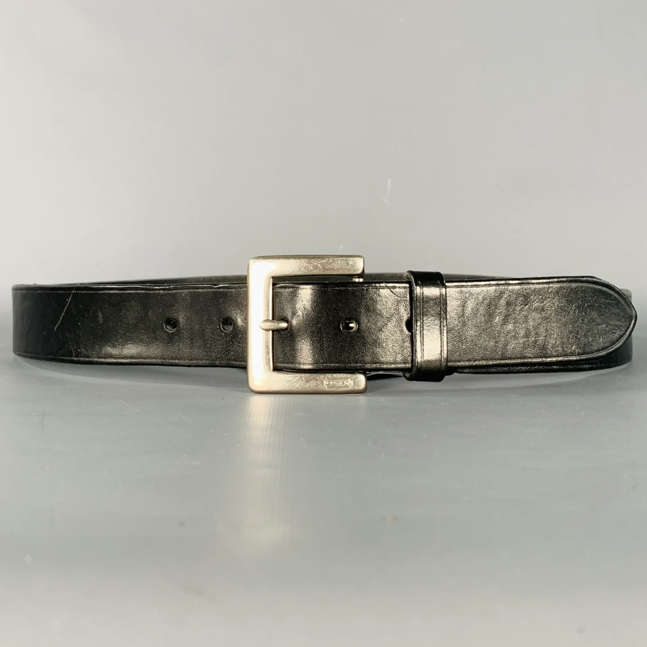 COACH Size M Black Silver Leather Belt